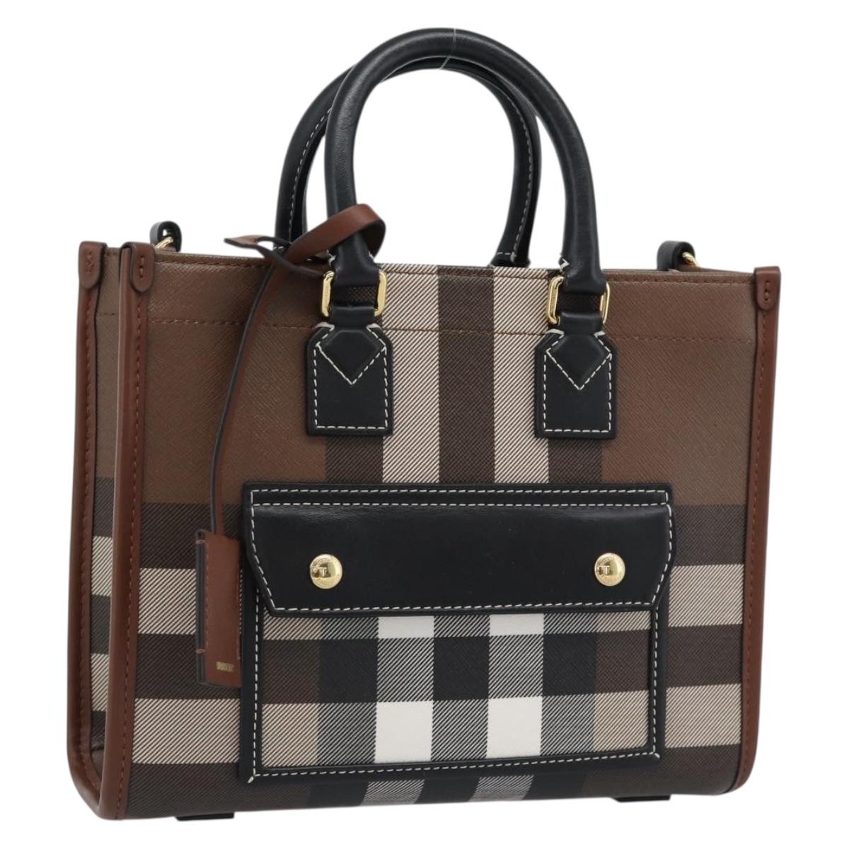 BURBERRY Nova Check Hand Bag Leather 2way Brown Gold Auth 91589A
