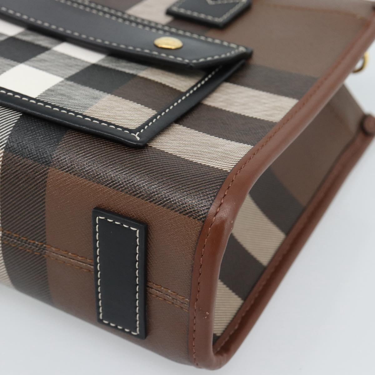 BURBERRY Nova Check Hand Bag Leather 2way Brown Gold Auth 91589A