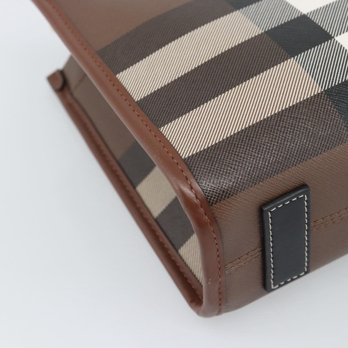 BURBERRY Nova Check Hand Bag Leather 2way Brown Gold Auth 91589A