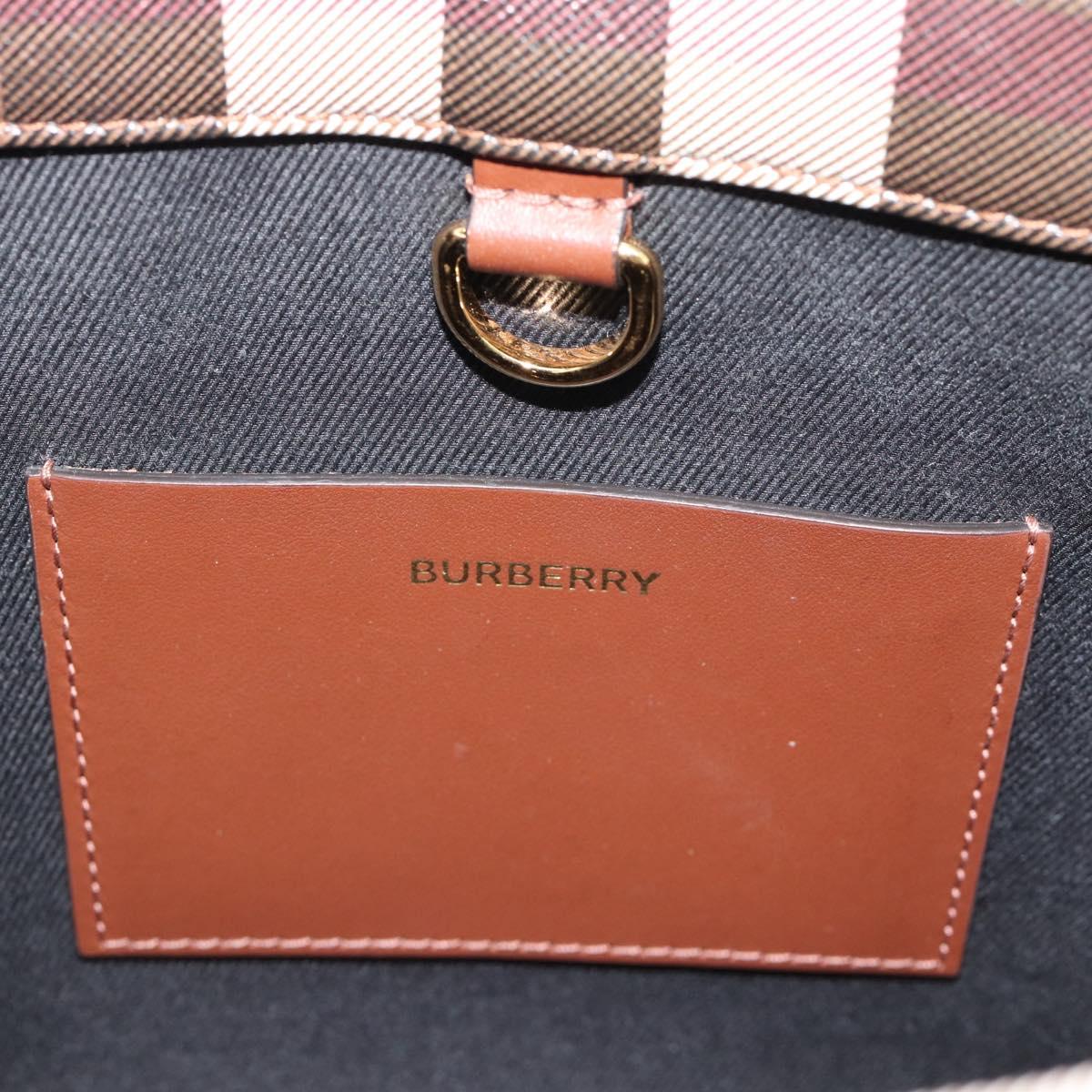 BURBERRY Nova Check Hand Bag Leather 2way Brown Gold Auth 91589A