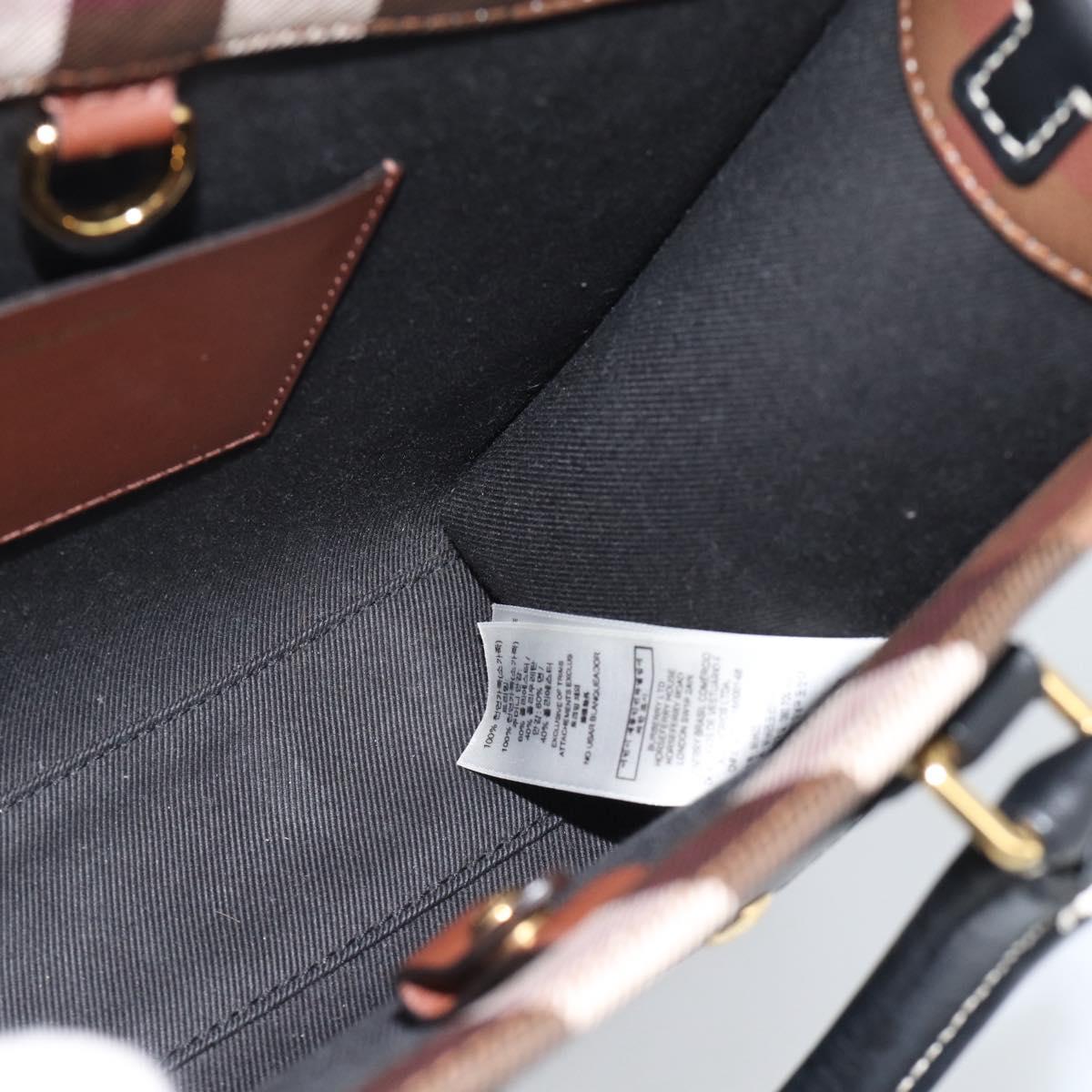 BURBERRY Nova Check Hand Bag Leather 2way Brown Gold Auth 91589A