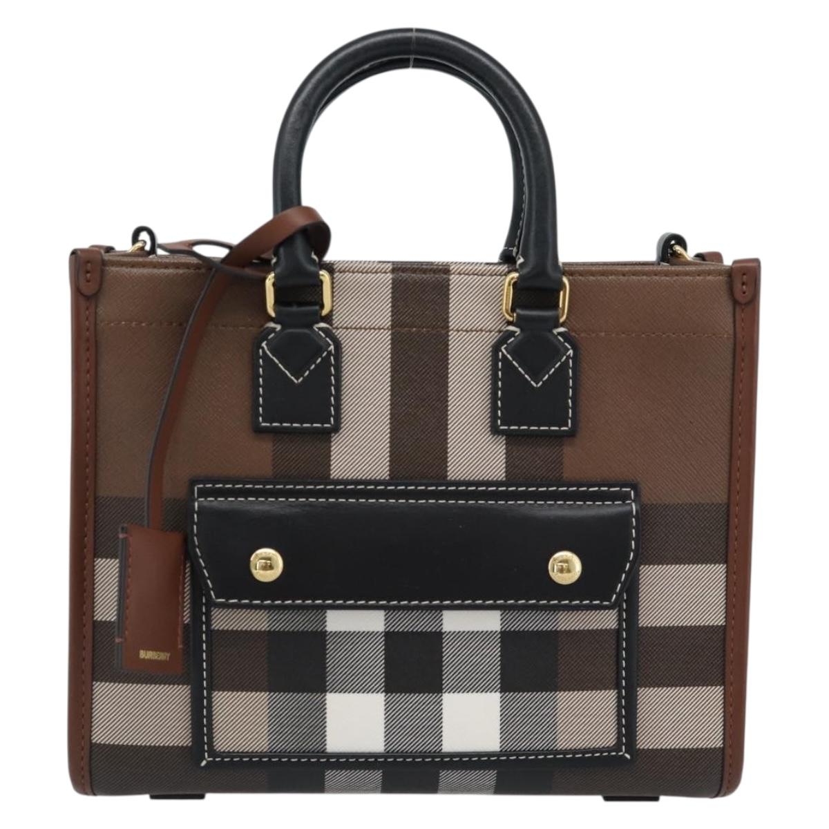 BURBERRY Nova Check Hand Bag Leather 2way Brown Gold Auth 91589A