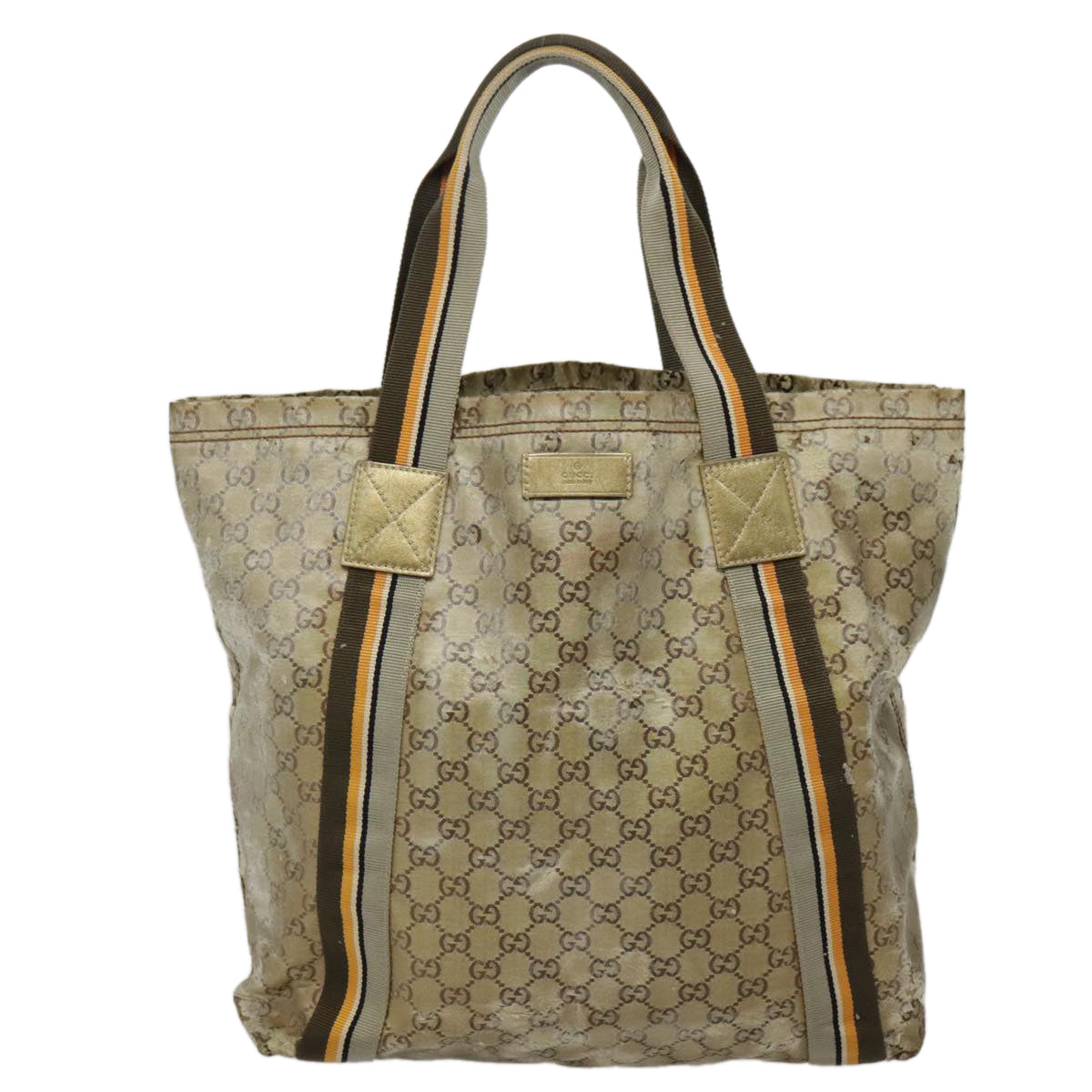 GUCCI GG Canvas Sherry Line Tote Bag Coated Canvas Gold Orange Auth 91624