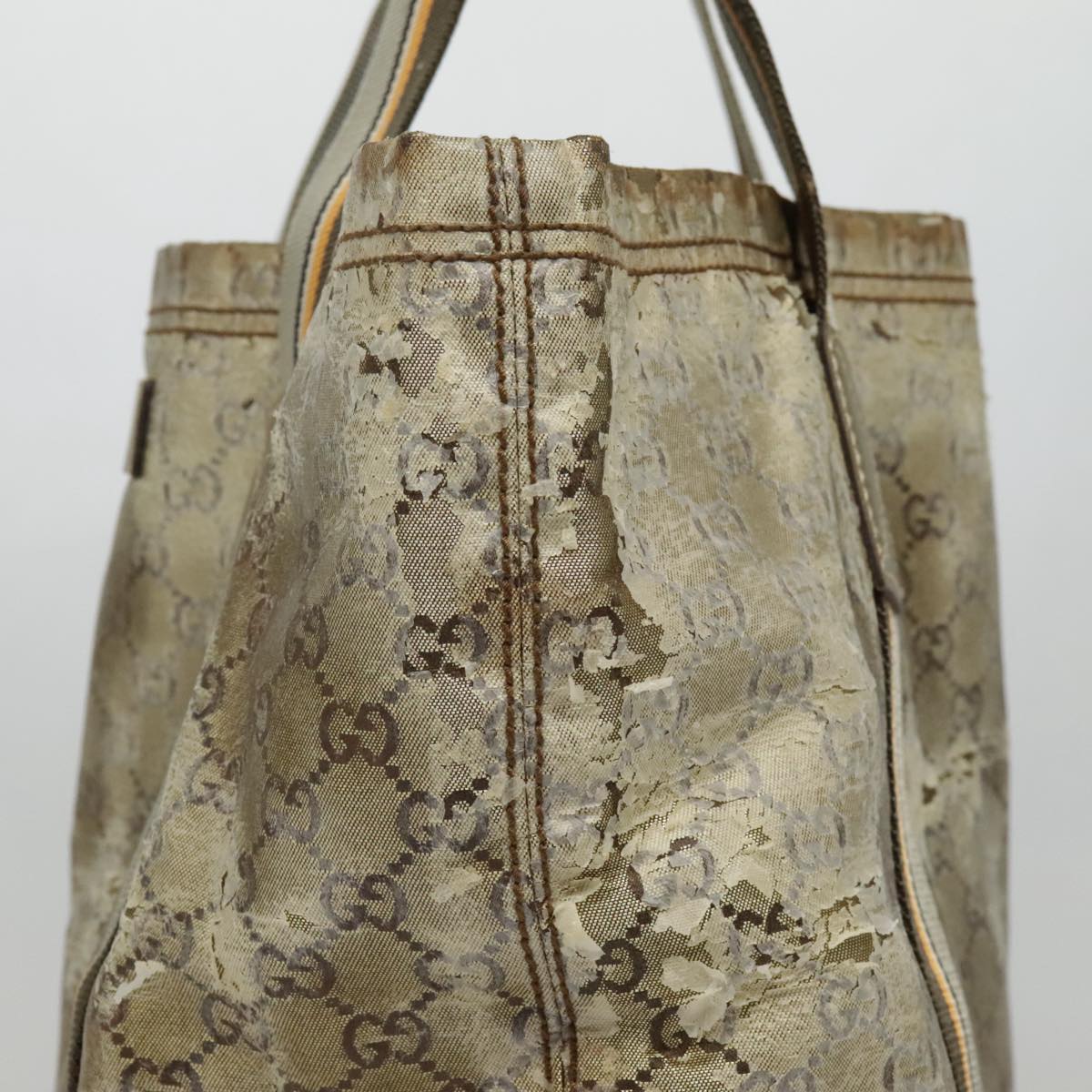 GUCCI GG Canvas Sherry Line Tote Bag Coated Canvas Gold Orange Auth 91624