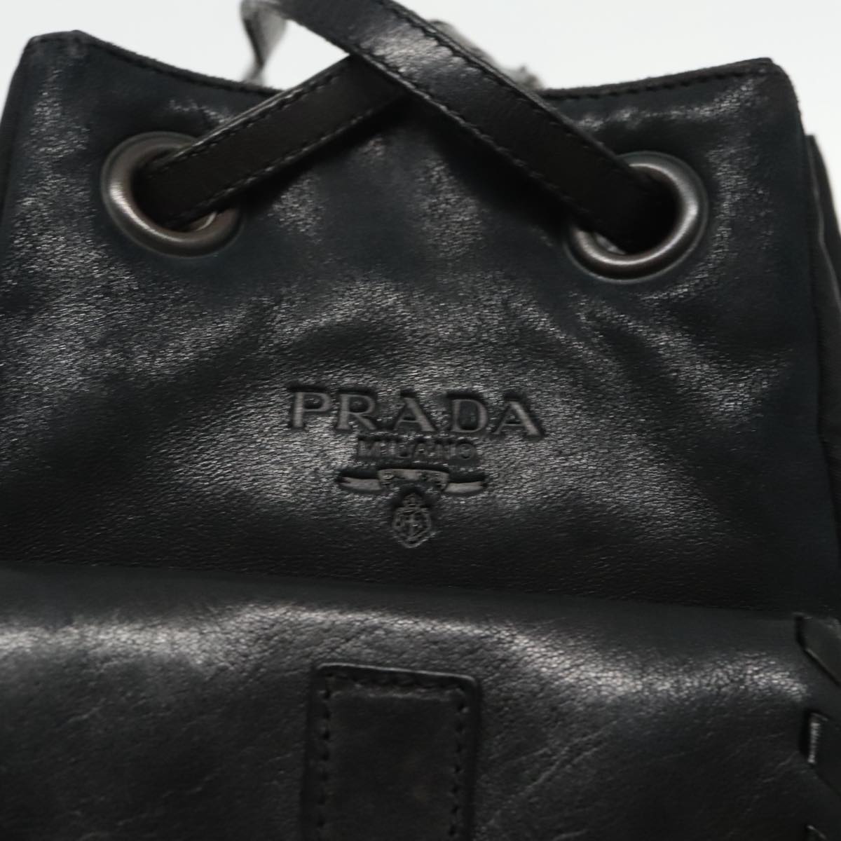 PRADA Shoulder Bag Leather Black Auth 91635V