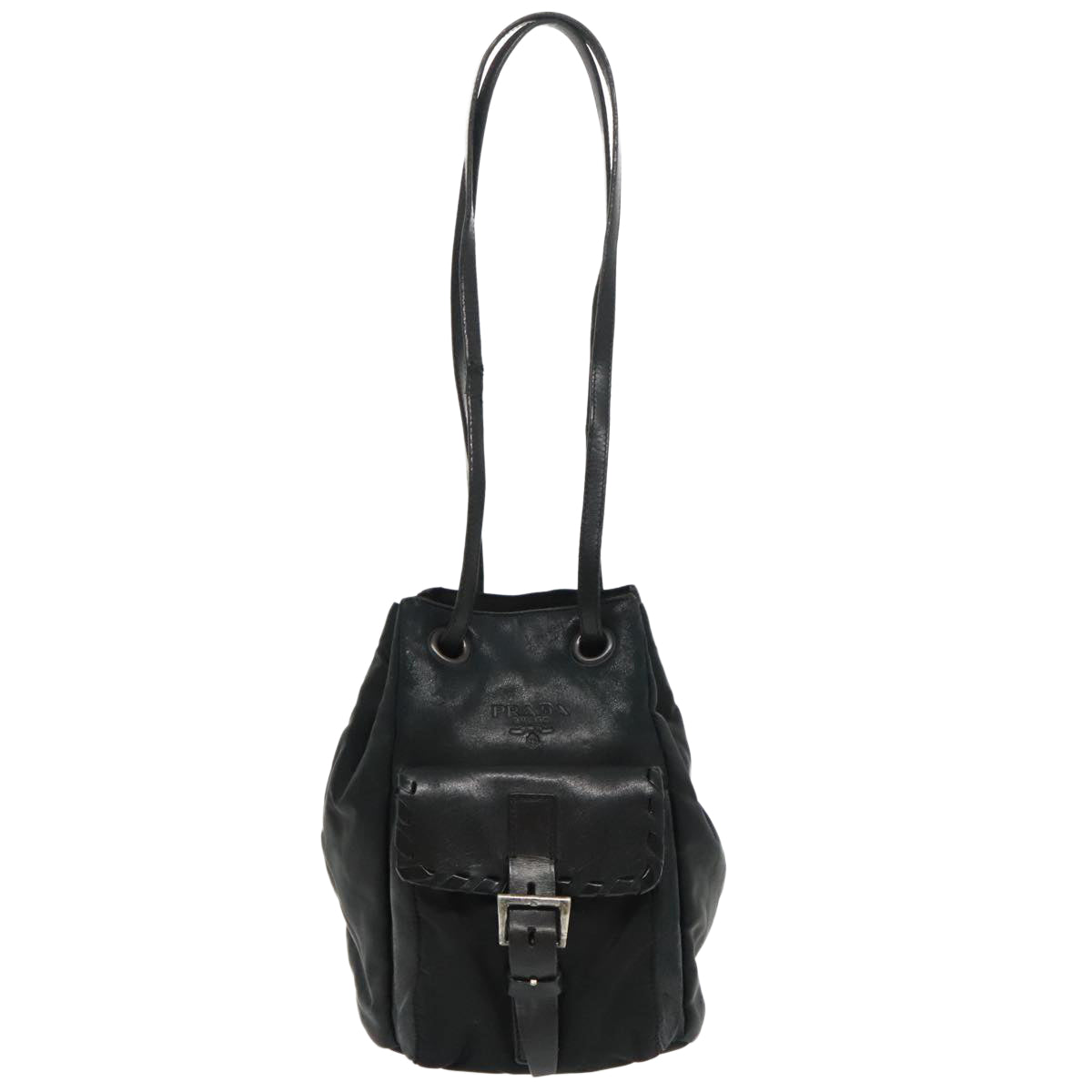 PRADA Shoulder Bag Leather Black Auth 91635V