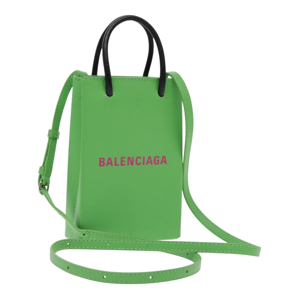 BALENCIAGA Phone Case Shoulder Bag Leather Green Silver 593826 Auth 91748AV