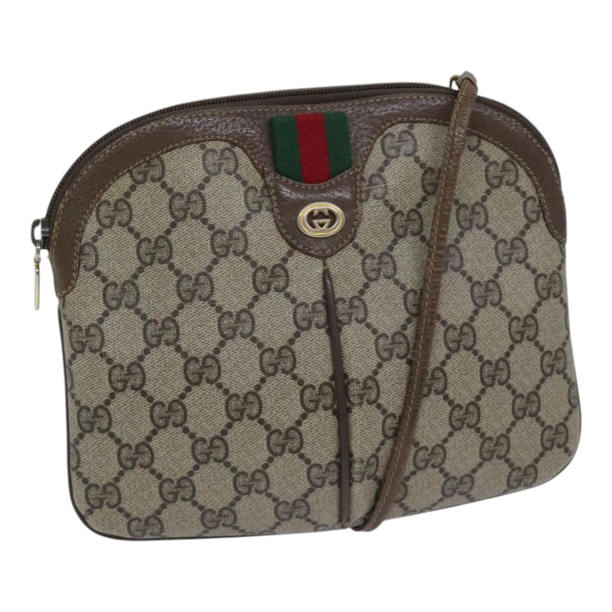 GUCCI GG Supreme Web Sherry Line Shoulder Bag PVC Beige 904 02 047 Auth 91756