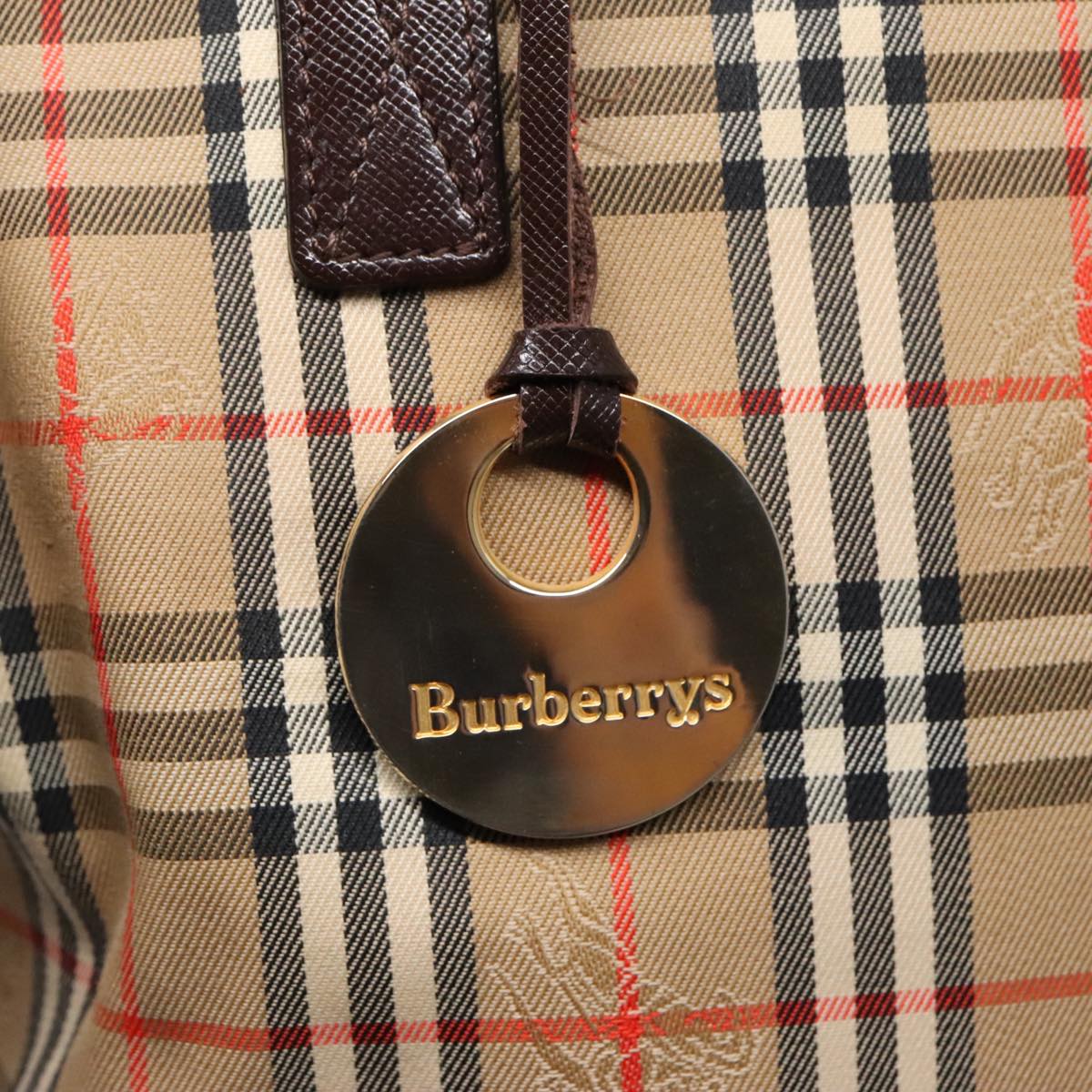 Burberrys Nova Check Shoulder Bag Canvas Leather Beige Brown gold Auth 91832