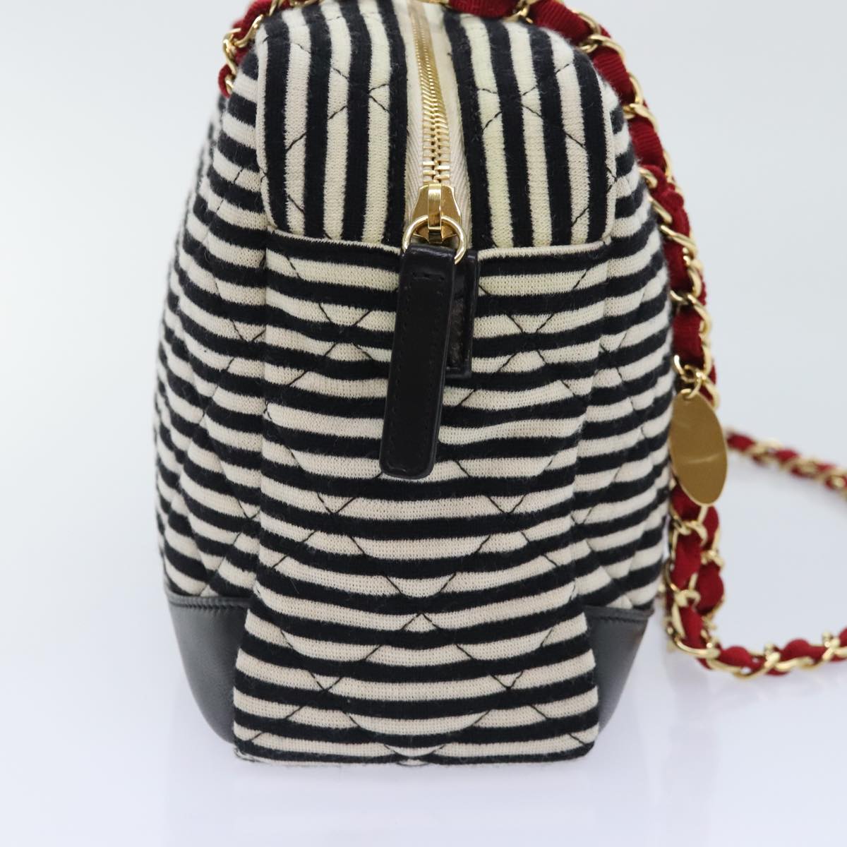 CHANEL Matelasse Chain Shoulder Bag Cotton Black White CC Auth 92066SM