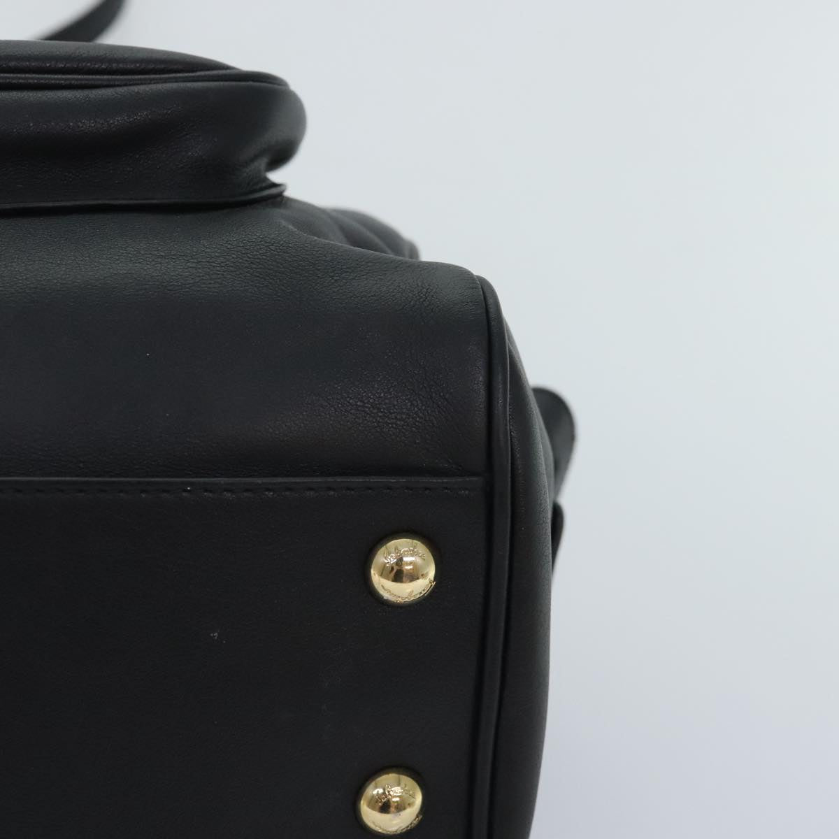 Salvatore Ferragamo Gancini Chain Shoulder Bag Leather Black Gold Auth 92072AV