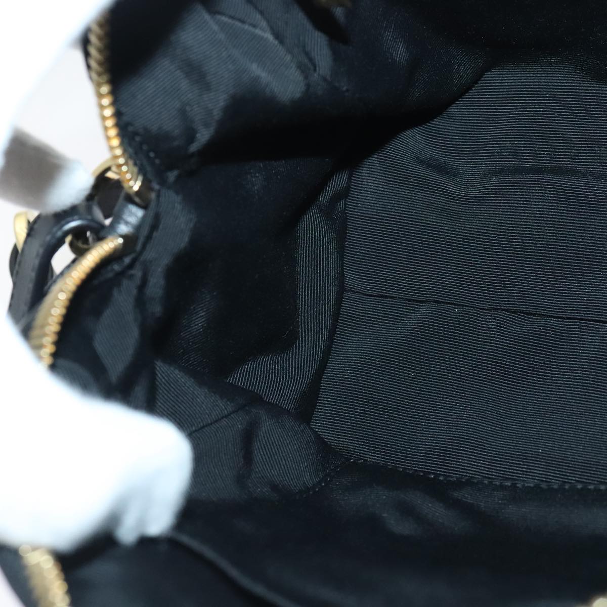 Salvatore Ferragamo Gancini Chain Shoulder Bag Leather Black Gold Auth 92072AV