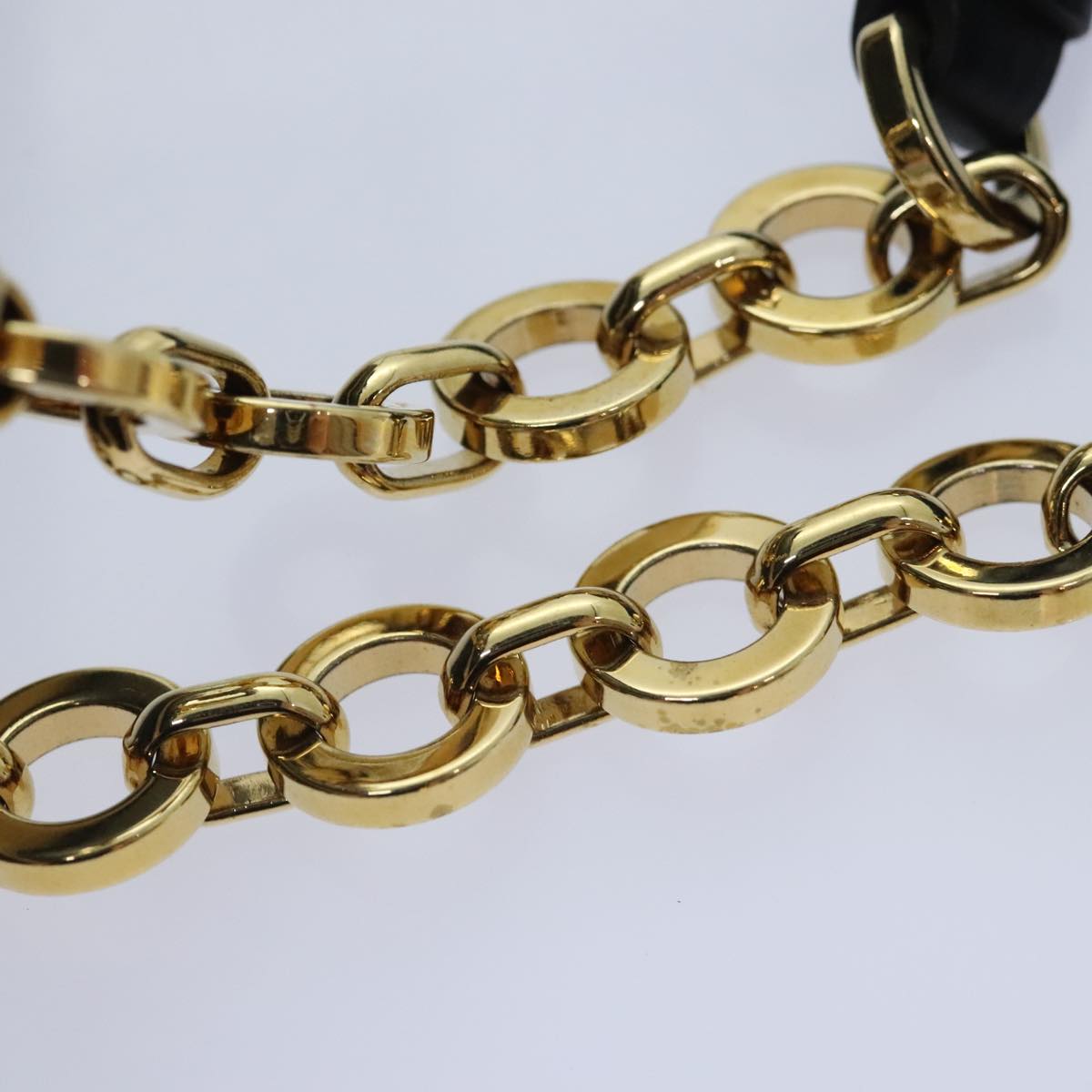 Salvatore Ferragamo Gancini Chain Shoulder Bag Leather Black Gold Auth 92072AV