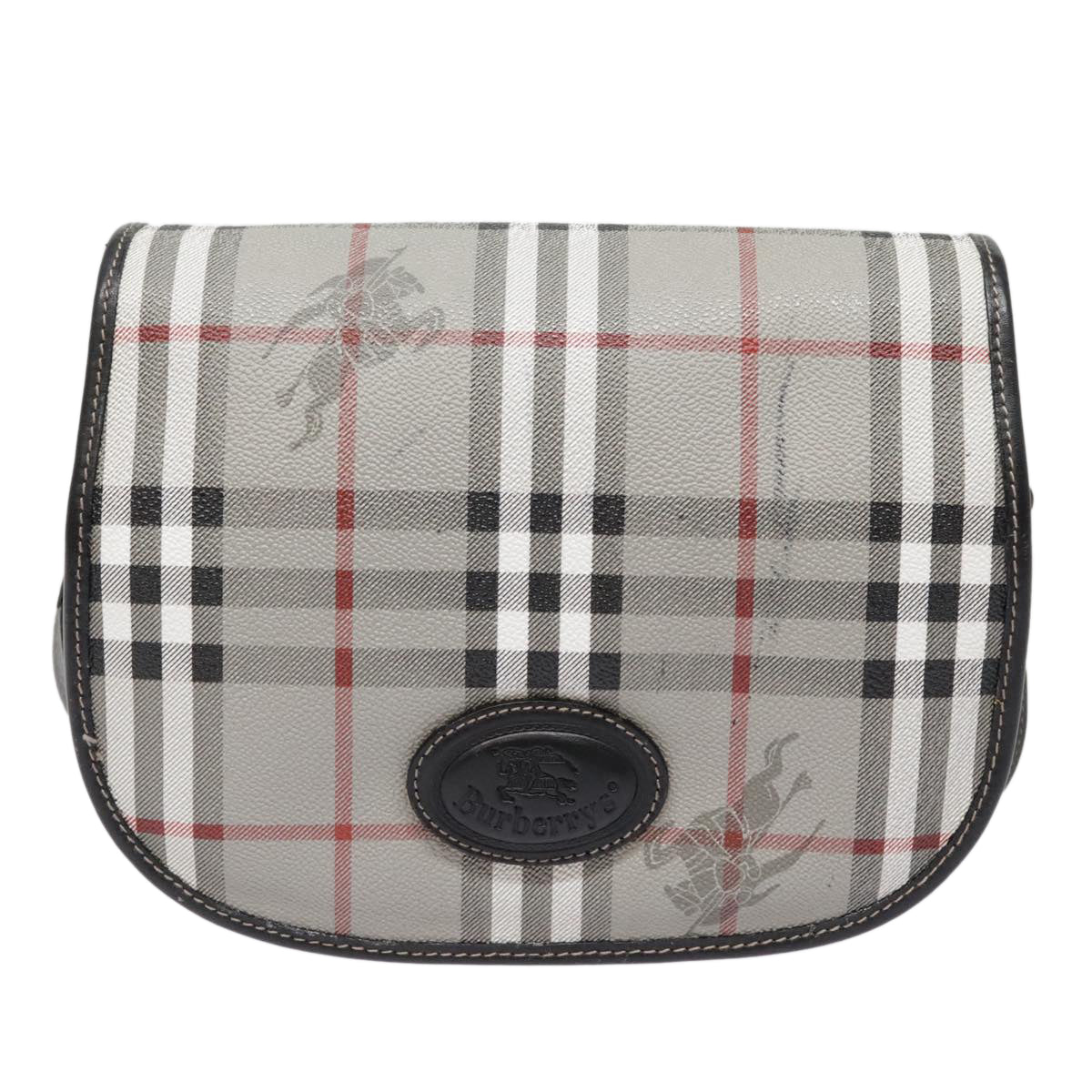 Burberrys Nova Check Shoulder Bag PVC Leather Gray Gold Auth 92087