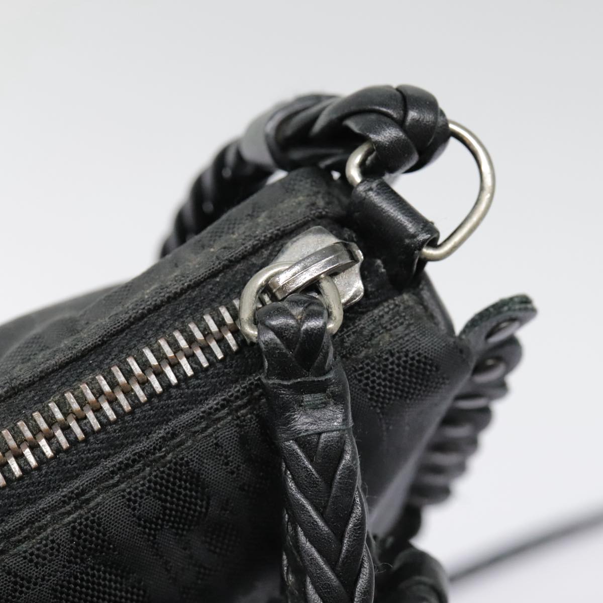 Christian Dior Trotter Canvas Shoulder Bag Silver Black Auth 92099