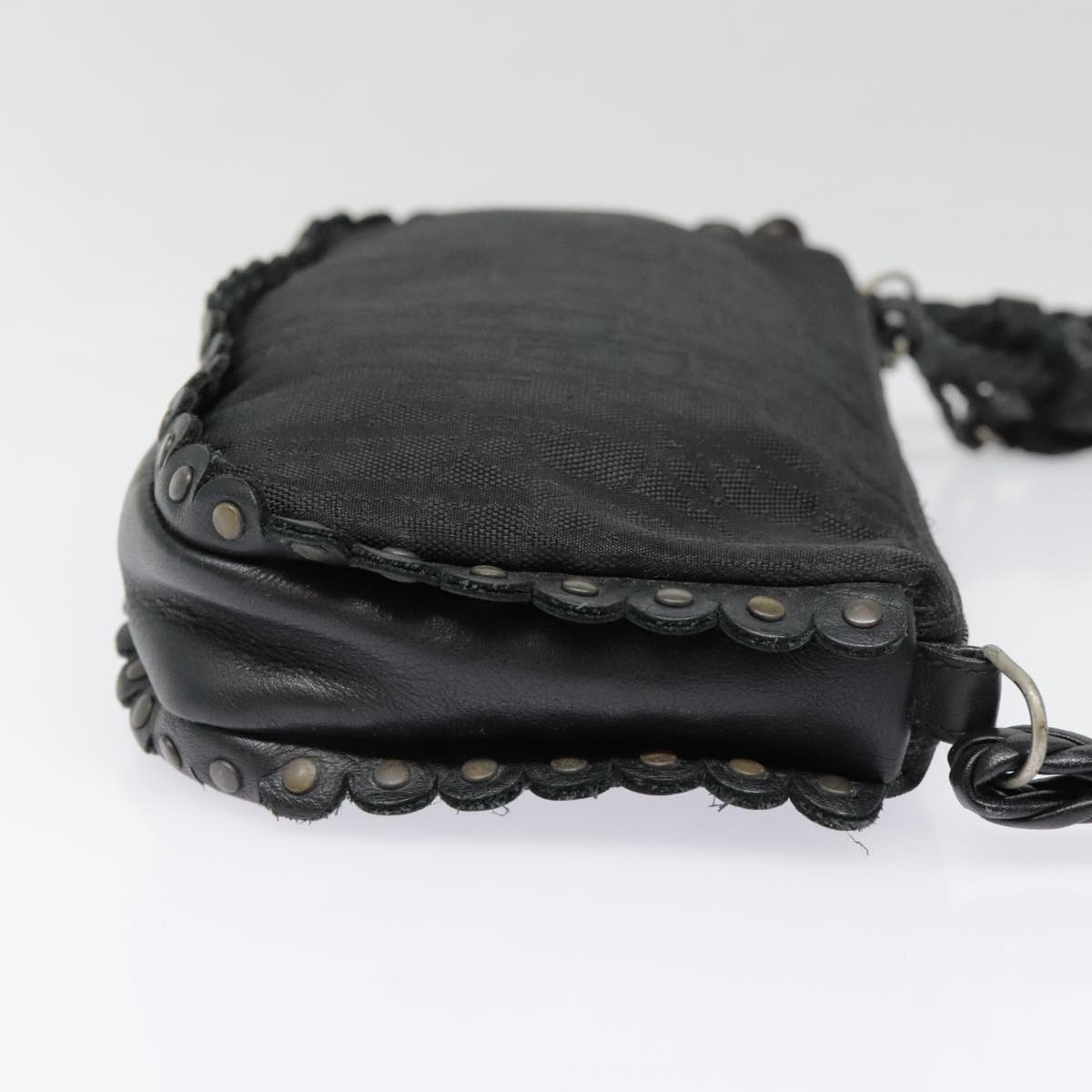 Christian Dior Trotter Canvas Shoulder Bag Silver Black Auth 92099