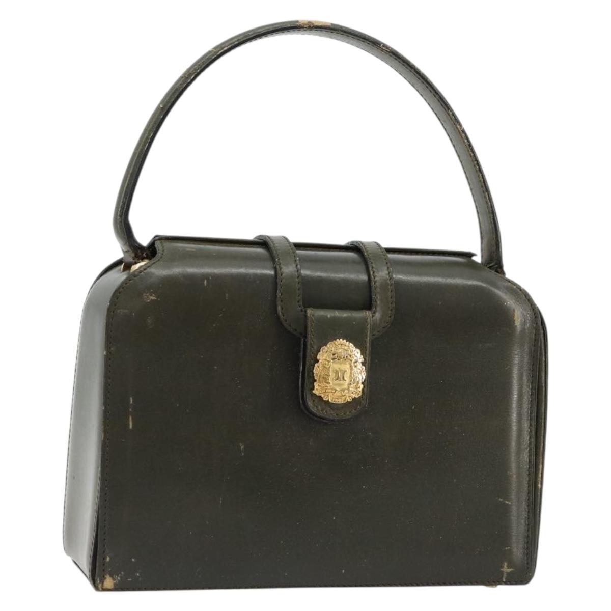 CELINE Hand Bag Leather Green Gold Auth 92104
