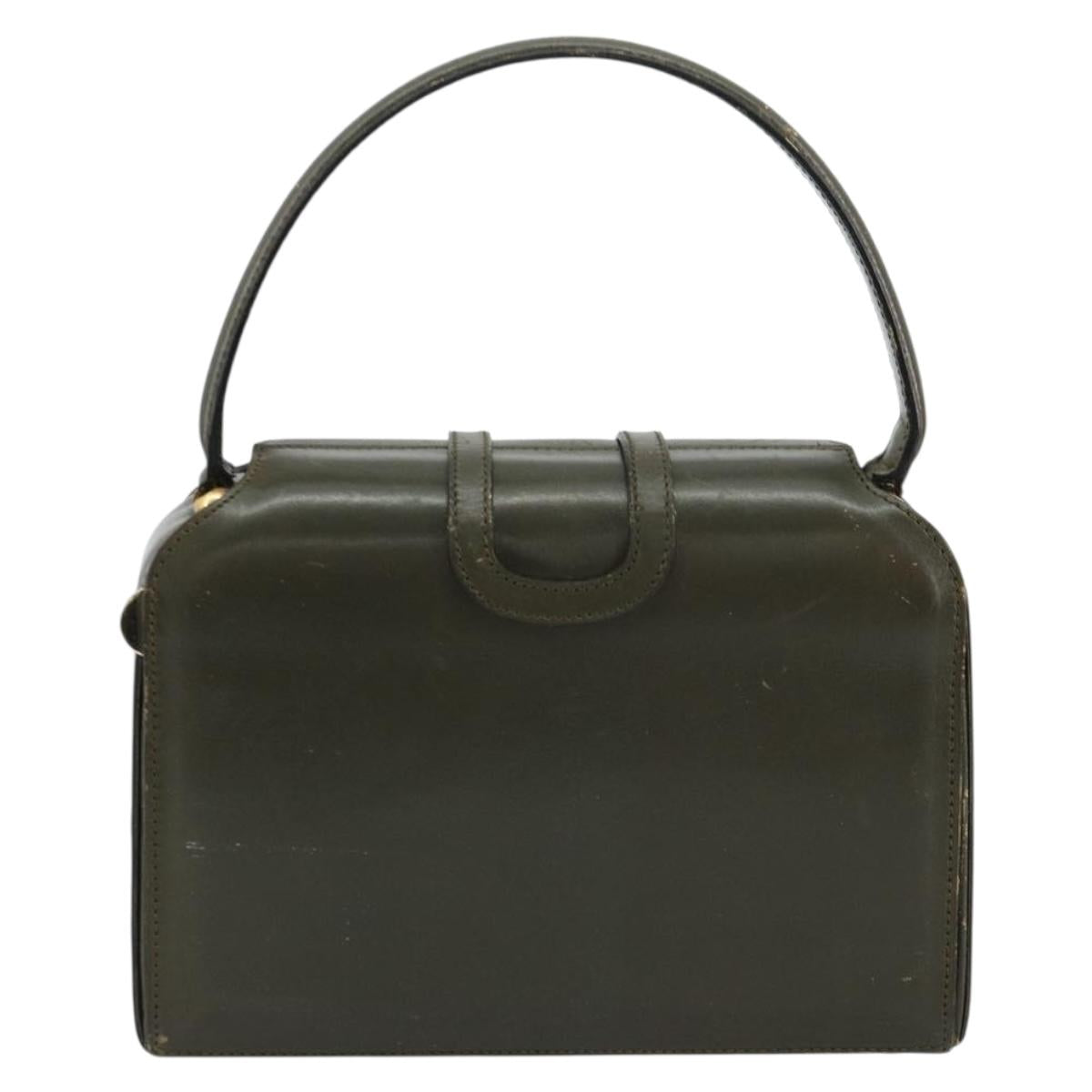 CELINE Hand Bag Leather Green Gold Auth 92104