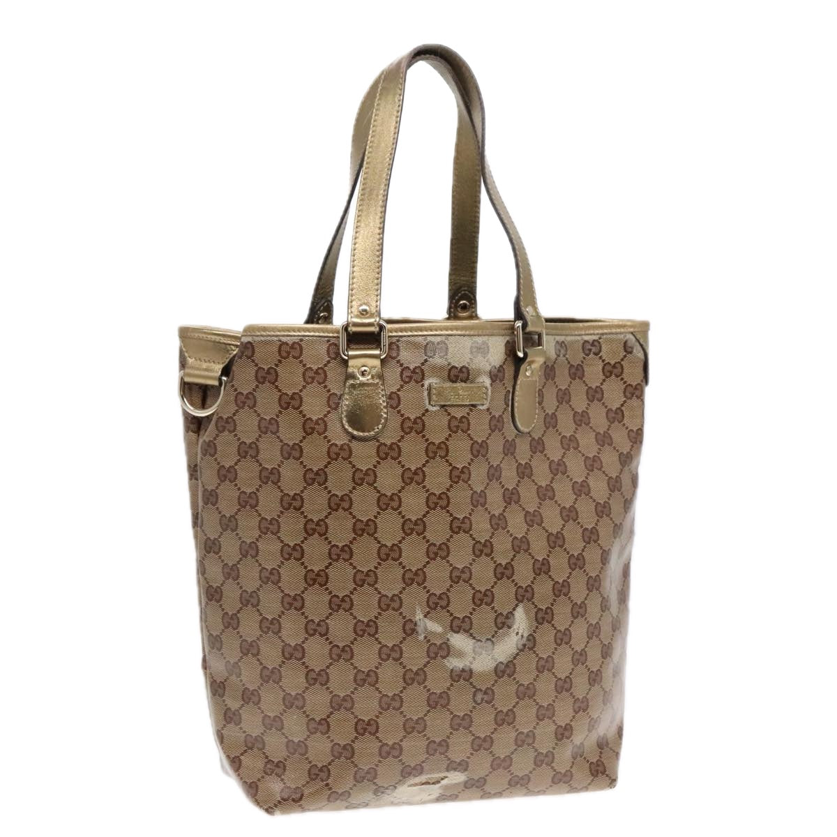 GUCCI GG Crystal Tote Bag Coated Canvas Beige Gold 189896 Auth 92133
