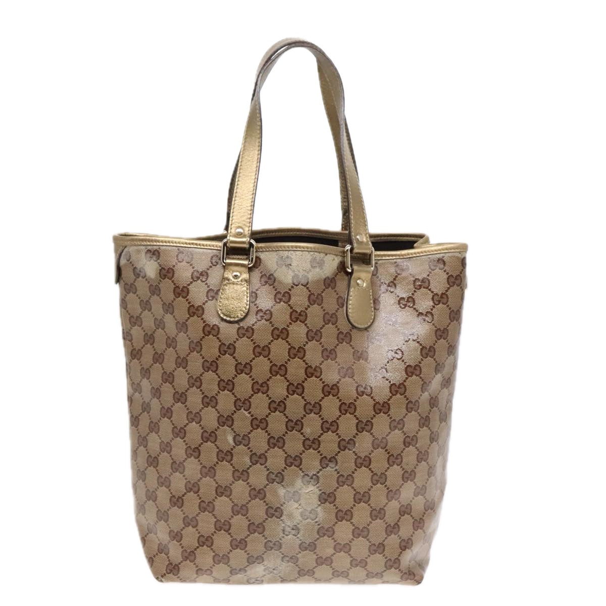 GUCCI GG Crystal Tote Bag Coated Canvas Beige Gold 189896 Auth 92133