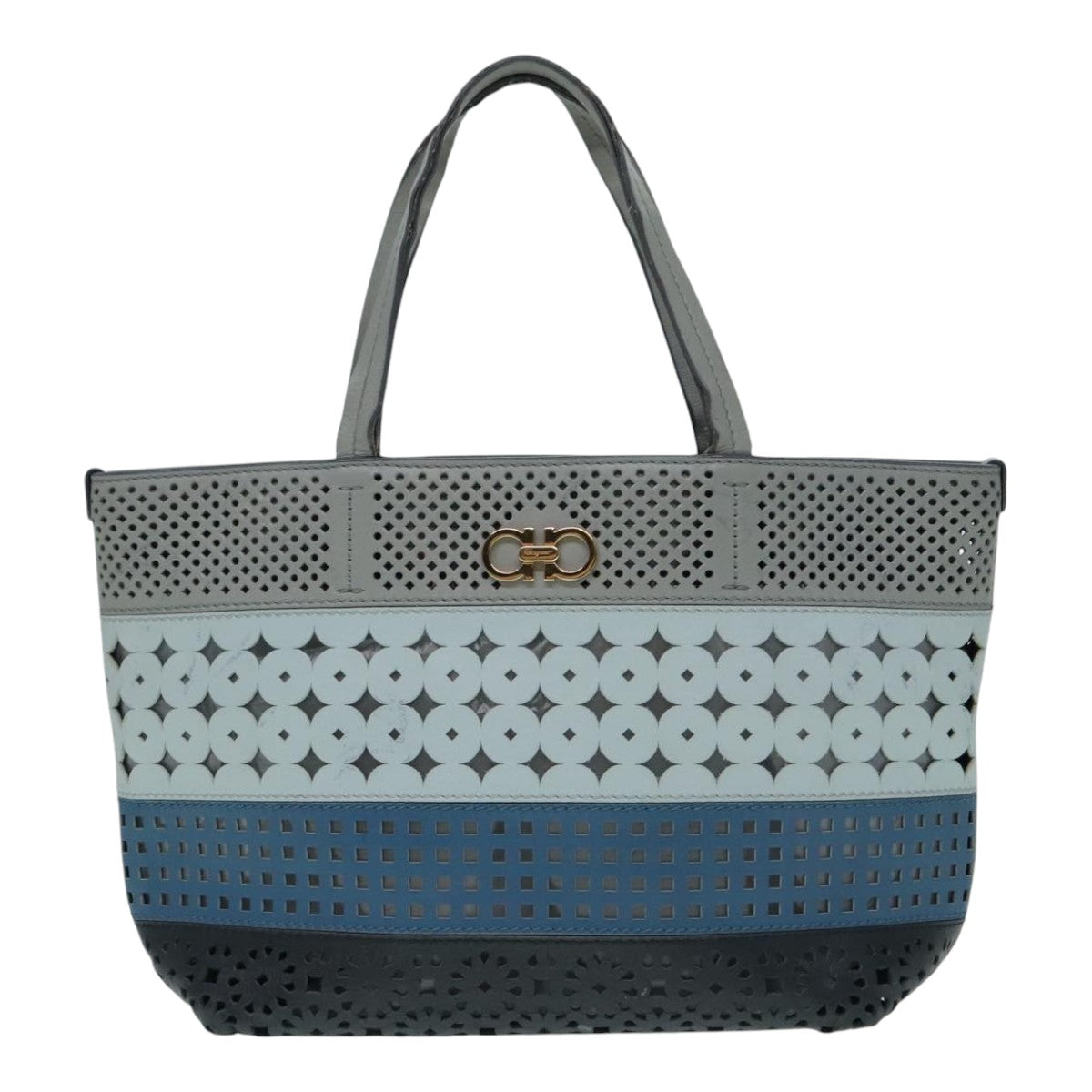 Salvatore Ferragamo Tote Bag Leather Gray Gold Auth 92341