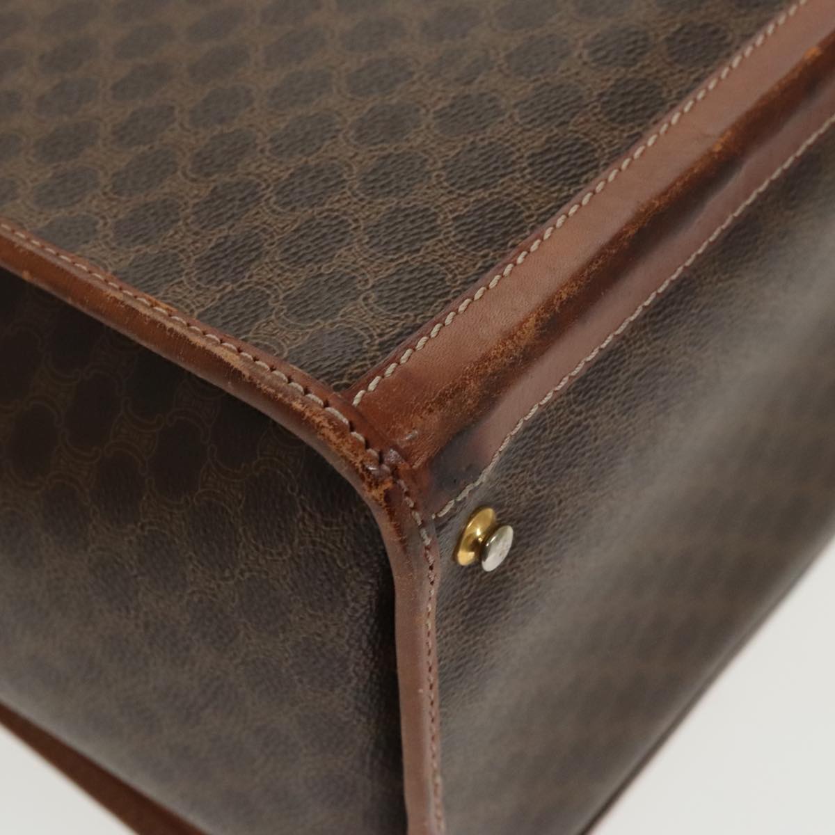 CELINE Macadam Canvas Trunk PVC Leather Gold Brown Auth 92361