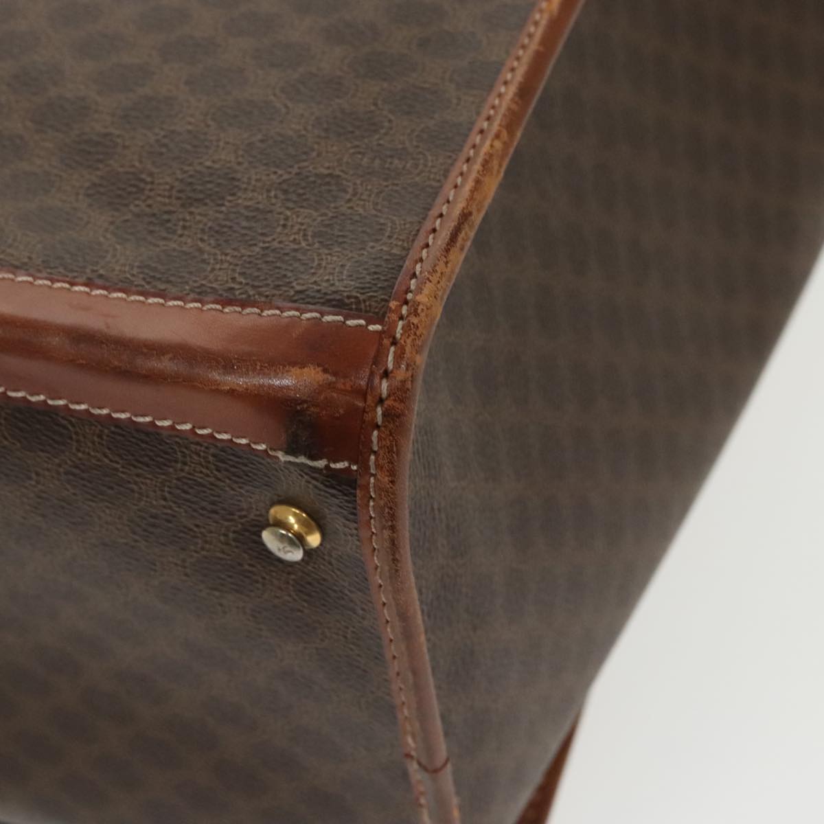 CELINE Macadam Canvas Trunk PVC Leather Gold Brown Auth 92361