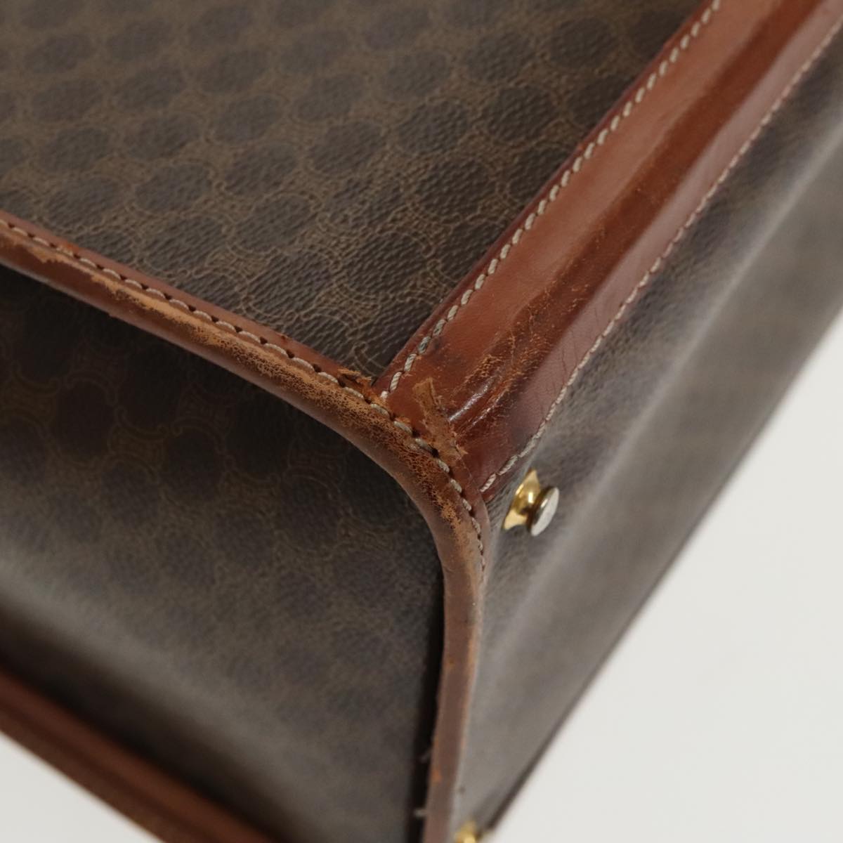 CELINE Macadam Canvas Trunk PVC Leather Gold Brown Auth 92361