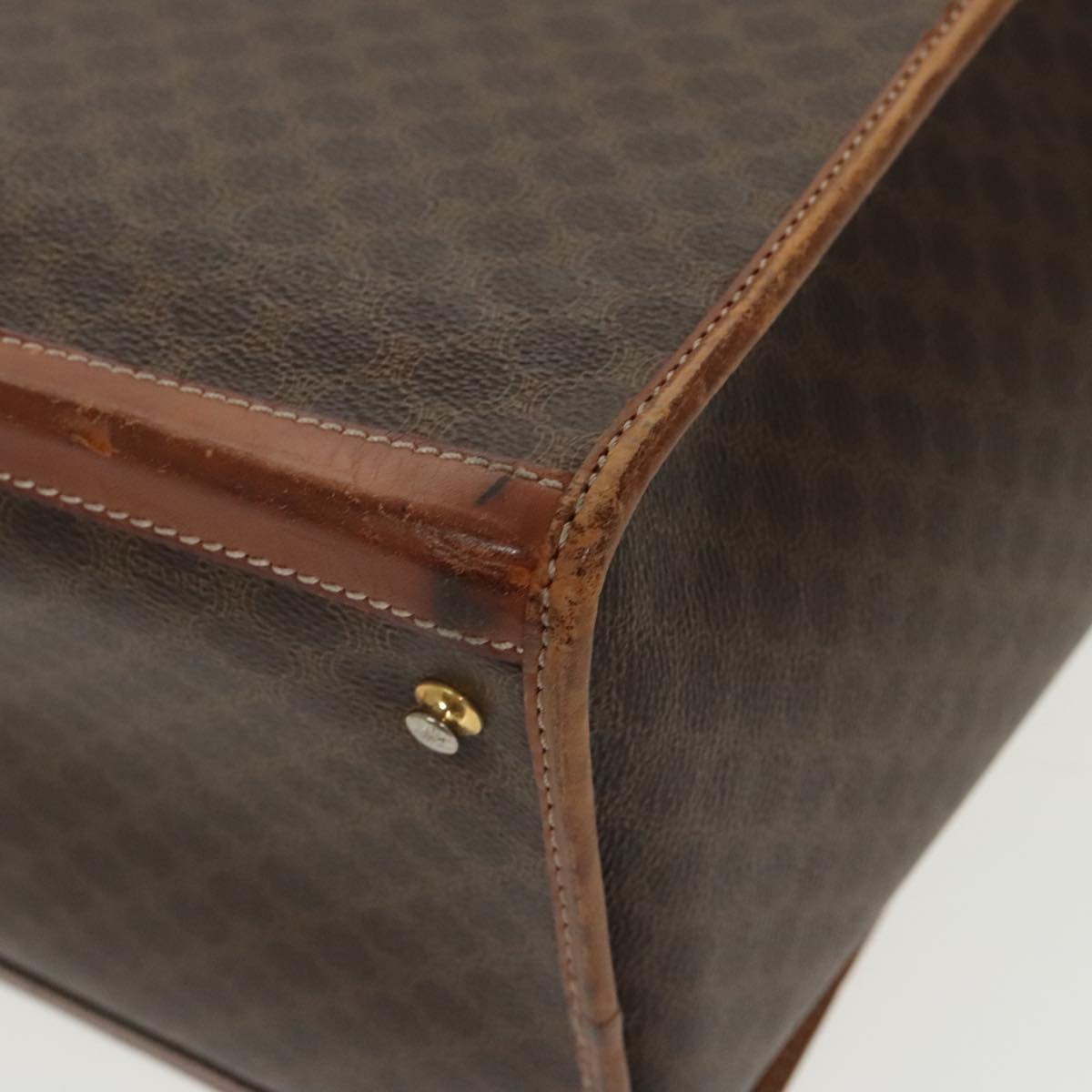 CELINE Macadam Canvas Trunk PVC Leather Gold Brown Auth 92361