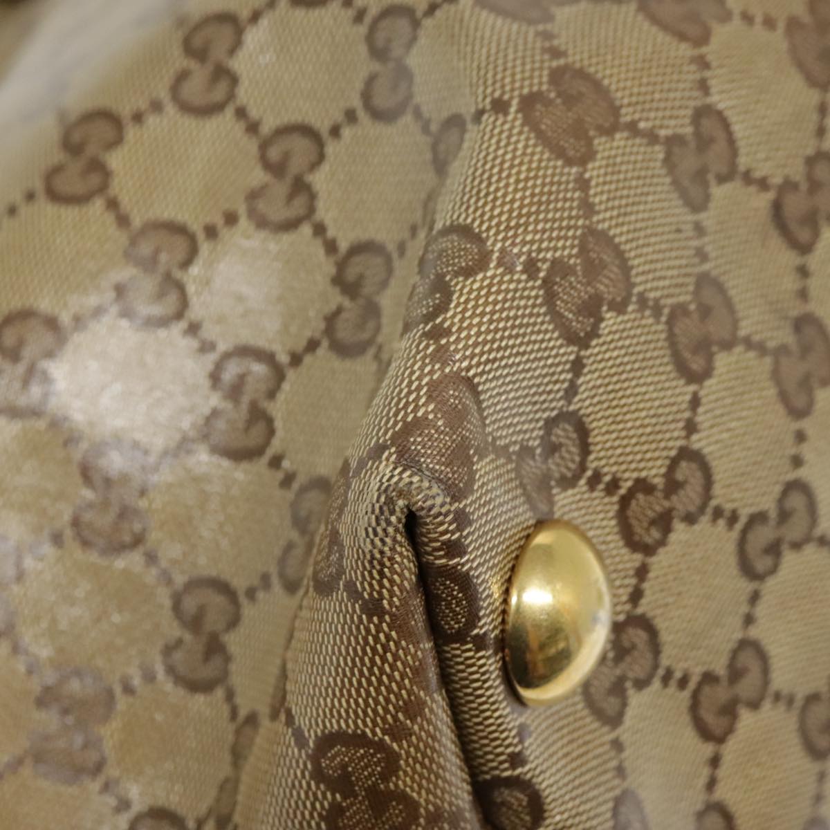 GUCCI GG Crystal Tote Bag Coated Canvas Beige White Silver 207292 Auth 92409