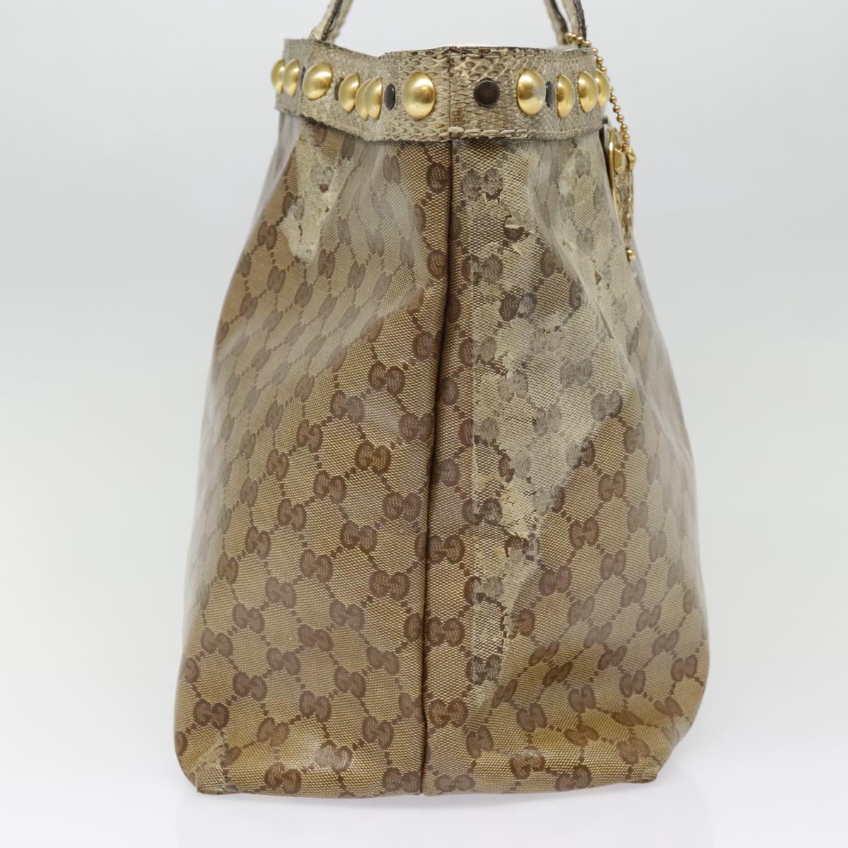 GUCCI GG Crystal Tote Bag Coated Canvas Beige White Silver 207292 Auth 92409