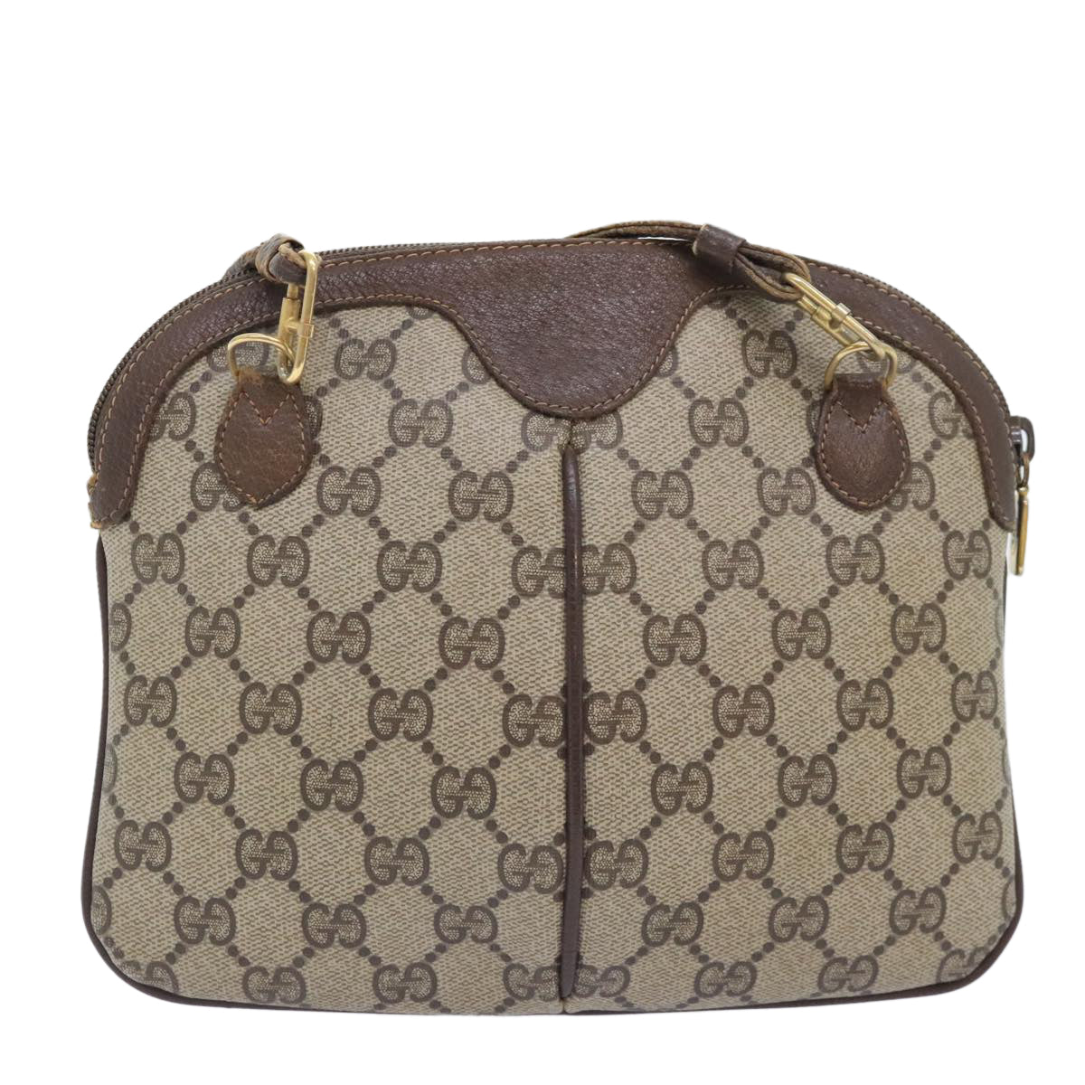 GUCCI GG Canvas Web Sherry Line Shoulder Bag PVC Leather Beige Green Auth 92419