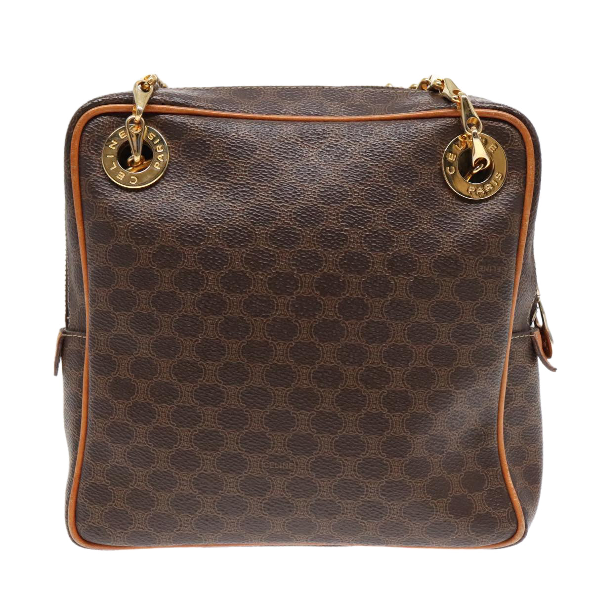 CELINE Macadam Canvas Shoulder Bag PVC Leather Brown Gold Auth 92489