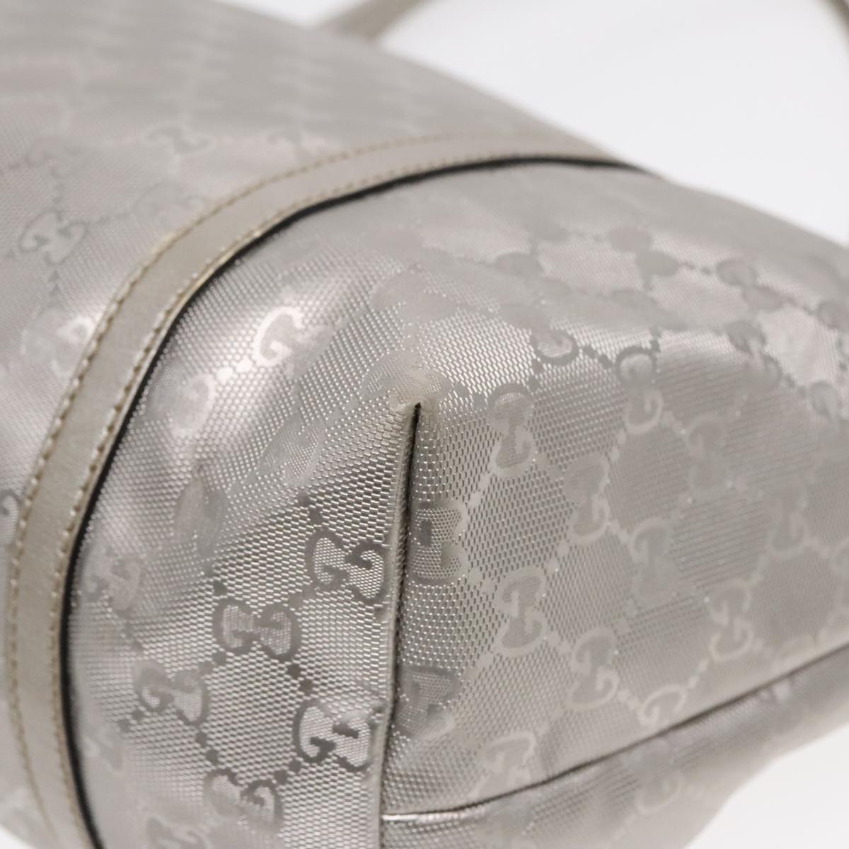 GUCCI GG implementation Tote Bag PVC Silver Auth 92536