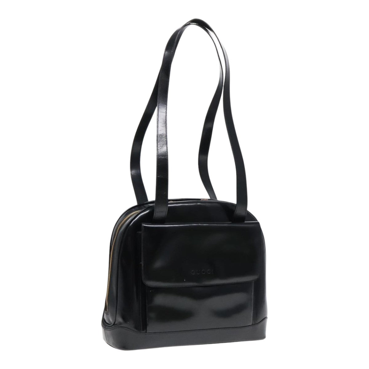 GUCCI Shoulder Bag Patent leather Black Gold 001 2214 1649 Auth 92605