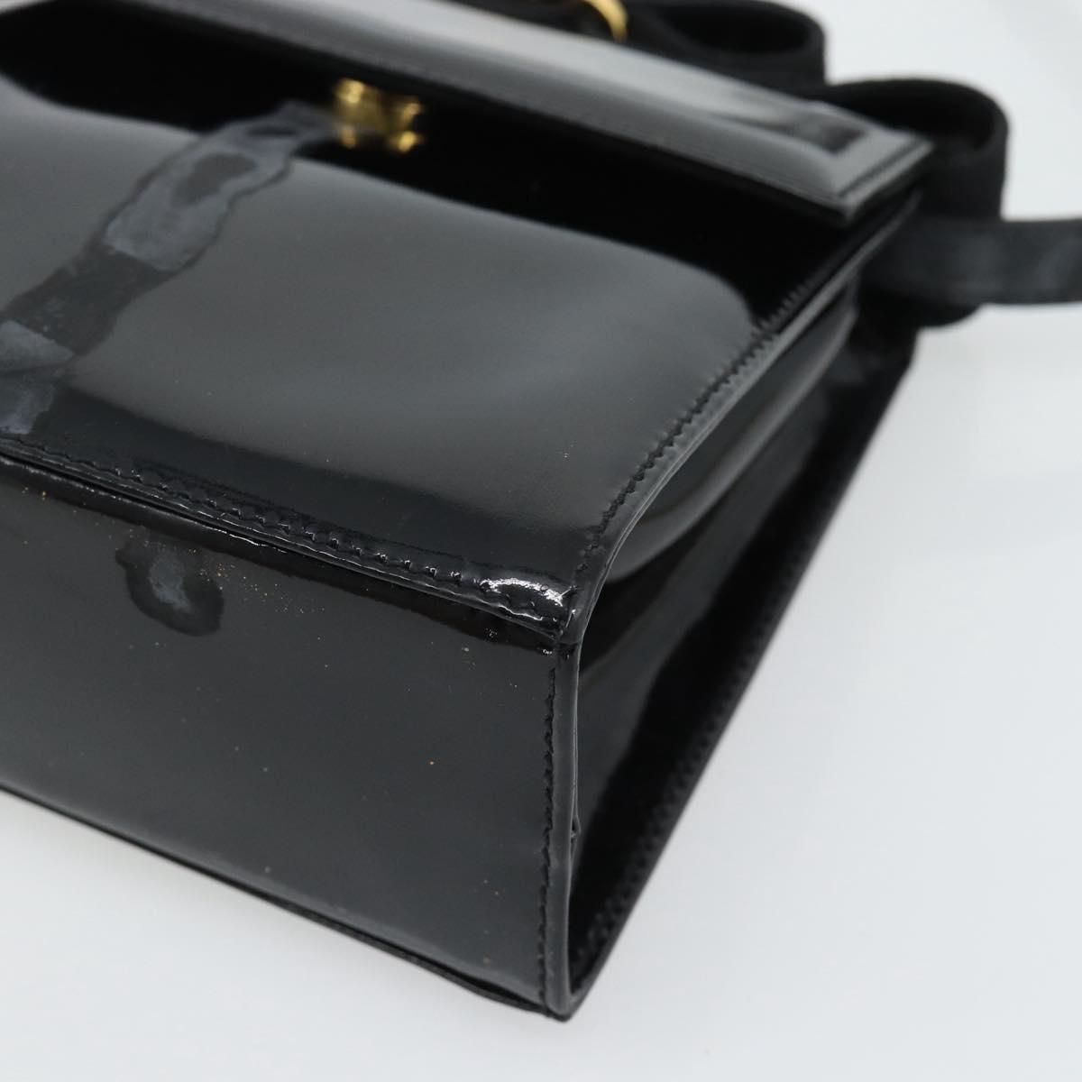 Salvatore Ferragamo Shoulder Bag Patent Leather Black Gold Auth 92696