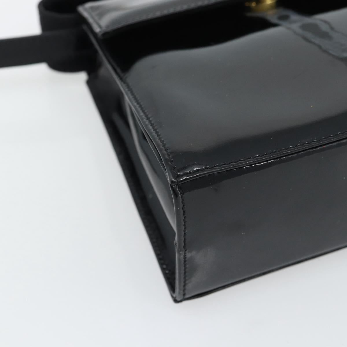 Salvatore Ferragamo Shoulder Bag Patent Leather Black Gold Auth 92696