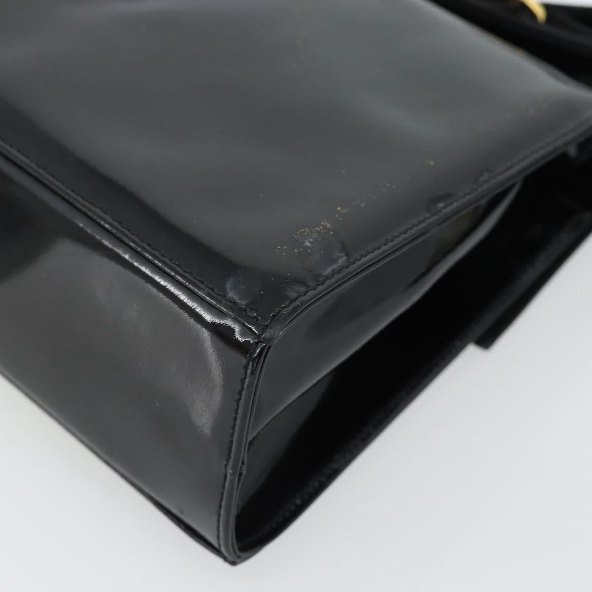 Salvatore Ferragamo Shoulder Bag Patent Leather Black Gold Auth 92696