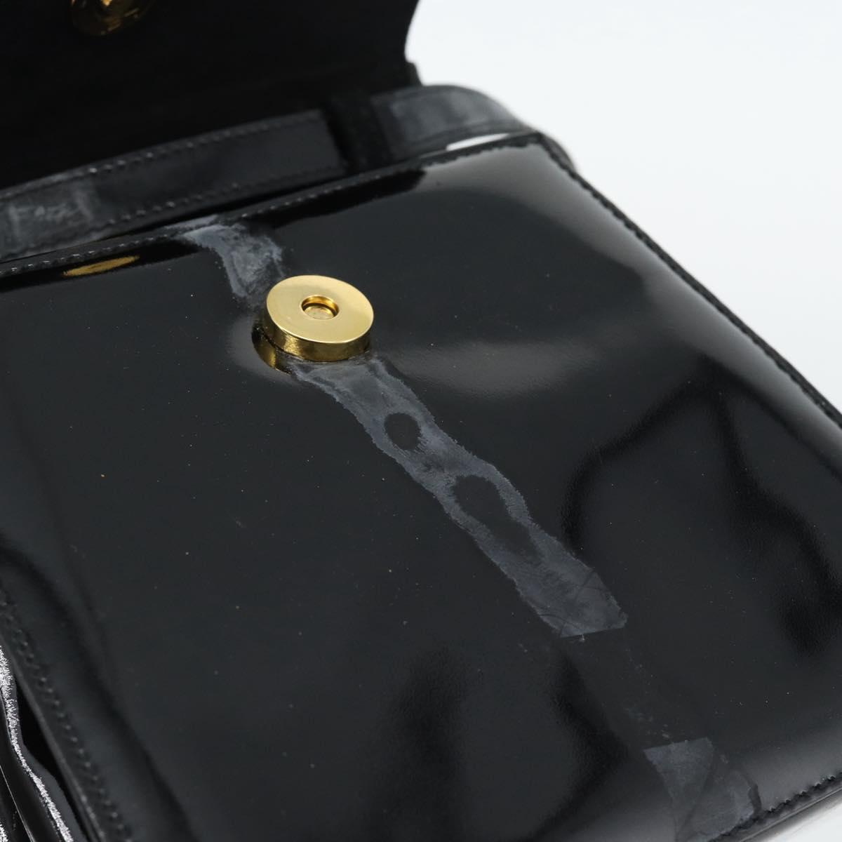 Salvatore Ferragamo Shoulder Bag Patent Leather Black Gold Auth 92696