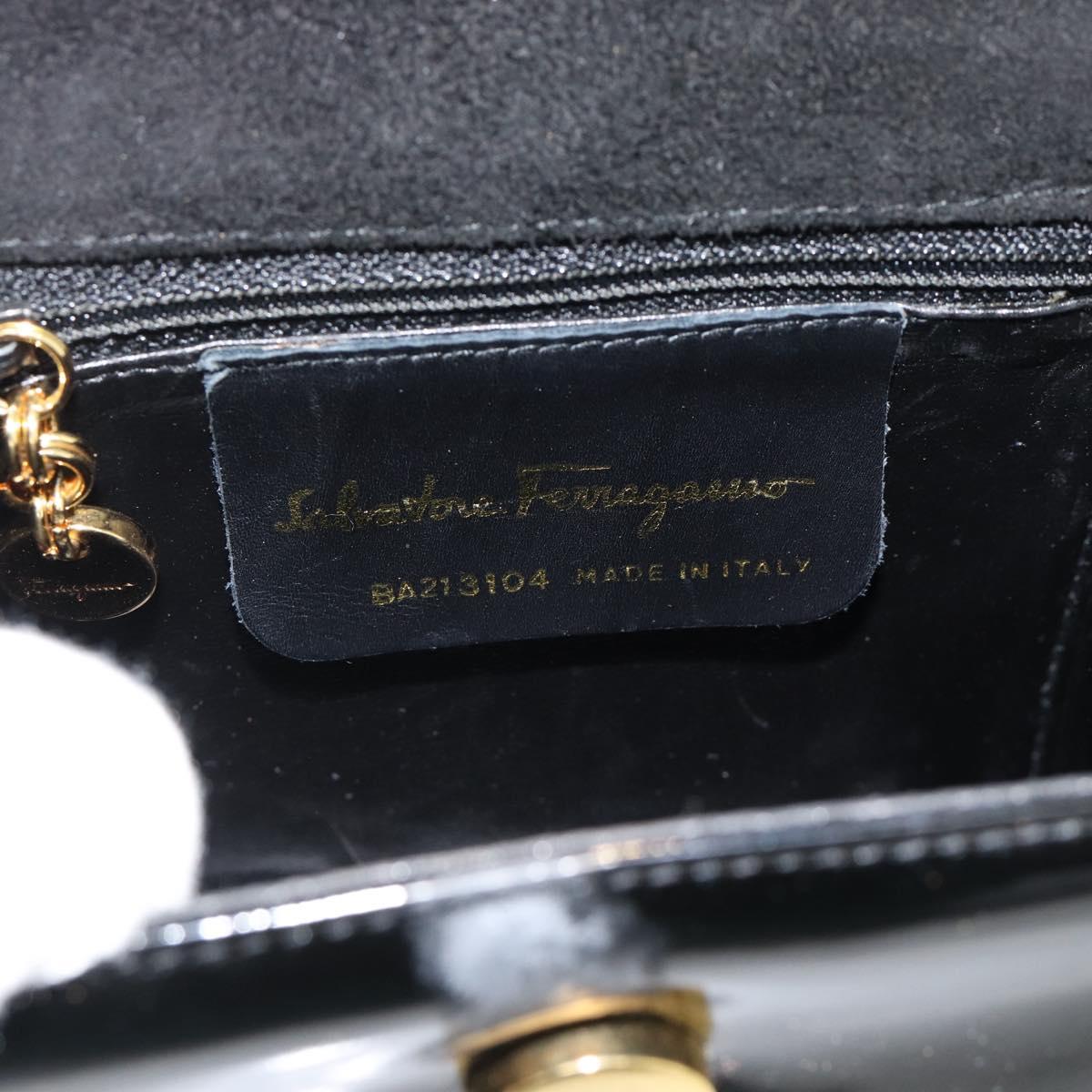 Salvatore Ferragamo Shoulder Bag Patent Leather Black Gold Auth 92696