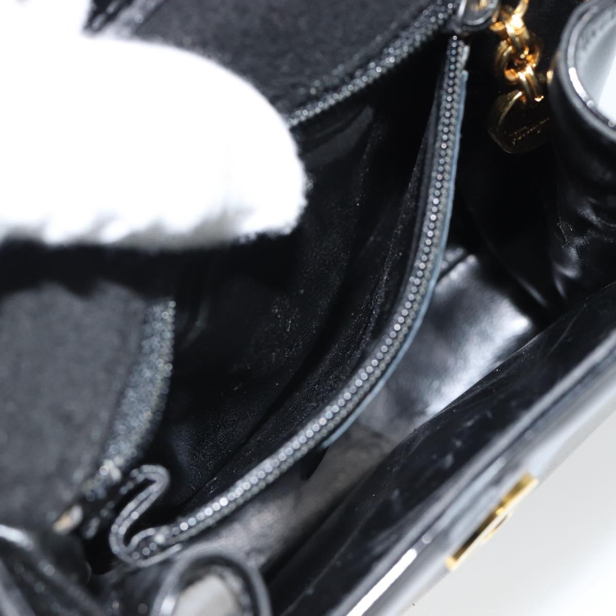 Salvatore Ferragamo Shoulder Bag Patent Leather Black Gold Auth 92696