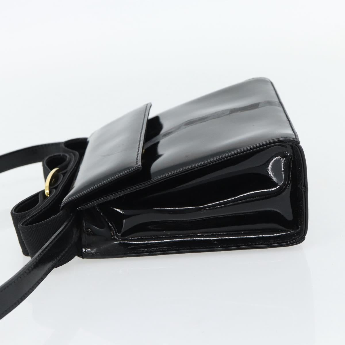 Salvatore Ferragamo Shoulder Bag Patent Leather Black Gold Auth 92696
