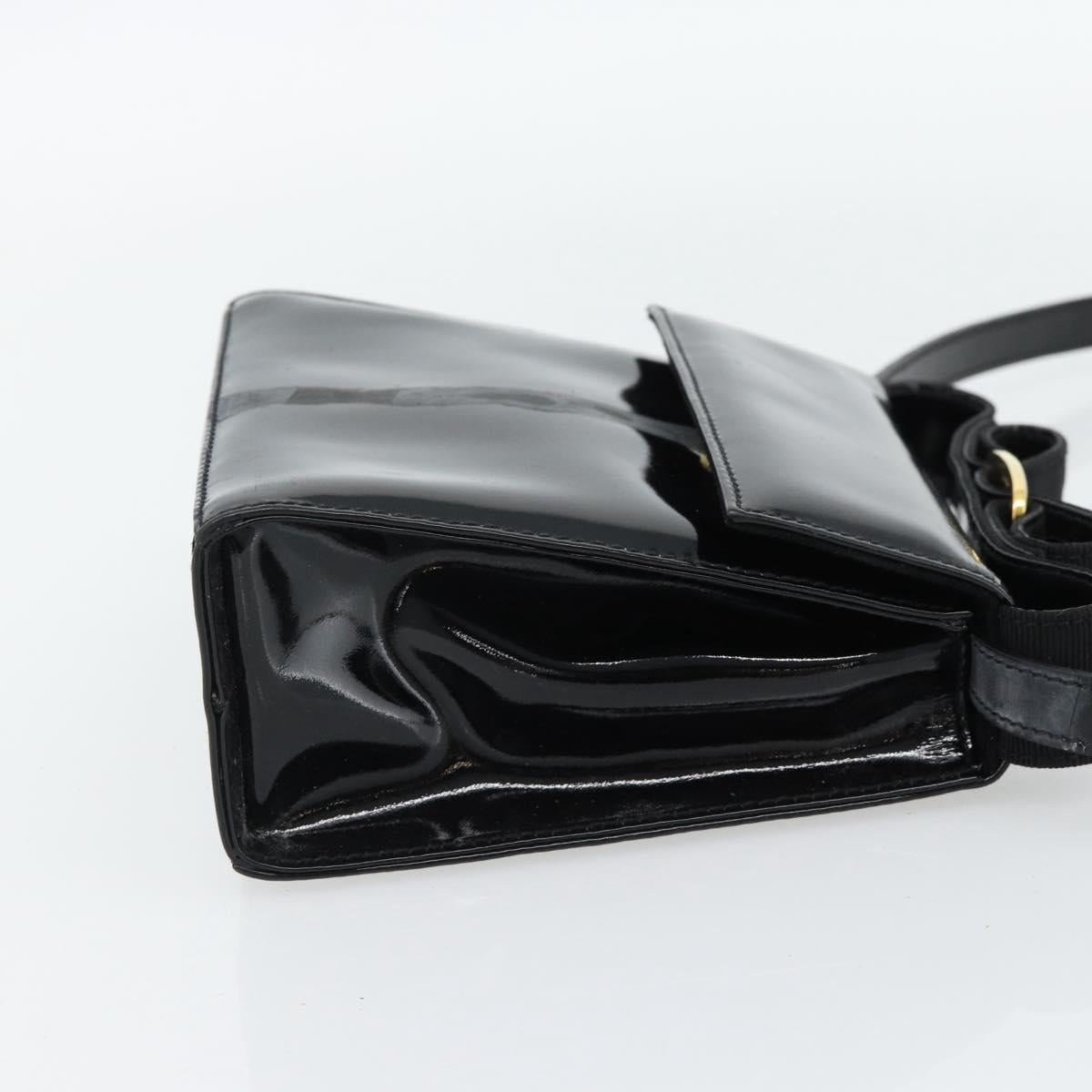 Salvatore Ferragamo Shoulder Bag Patent Leather Black Gold Auth 92696