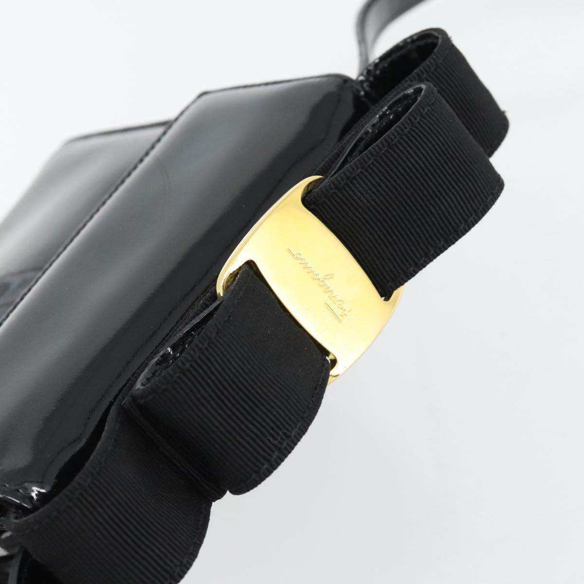 Salvatore Ferragamo Shoulder Bag Patent Leather Black Gold Auth 92696