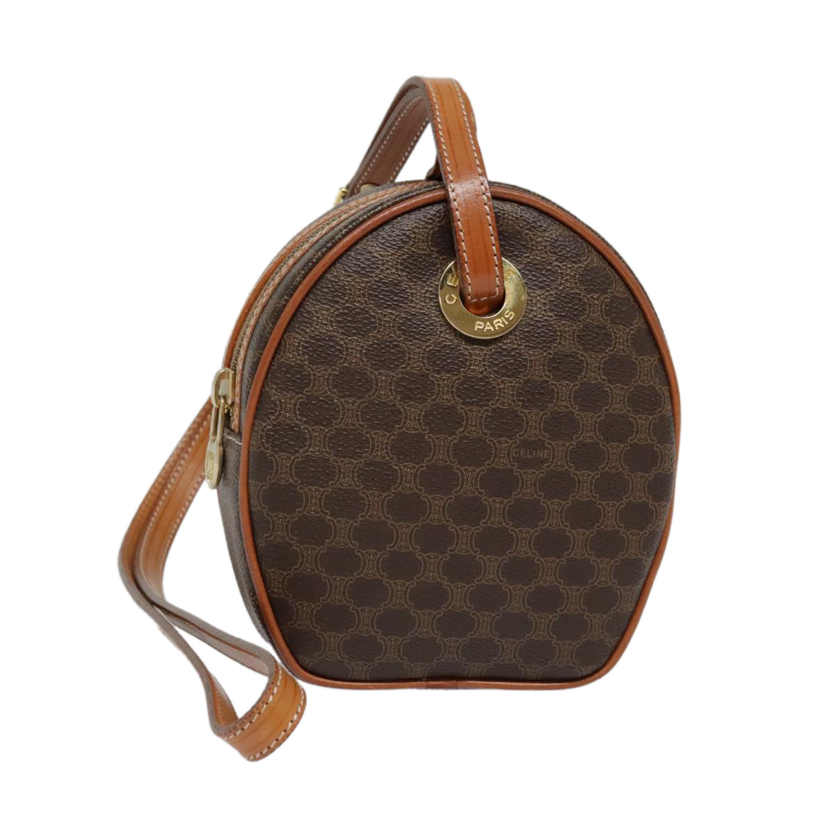 CELINE Macadam Canvas Shoulder Bag PVC Leather Brown Gold Auth 92725V