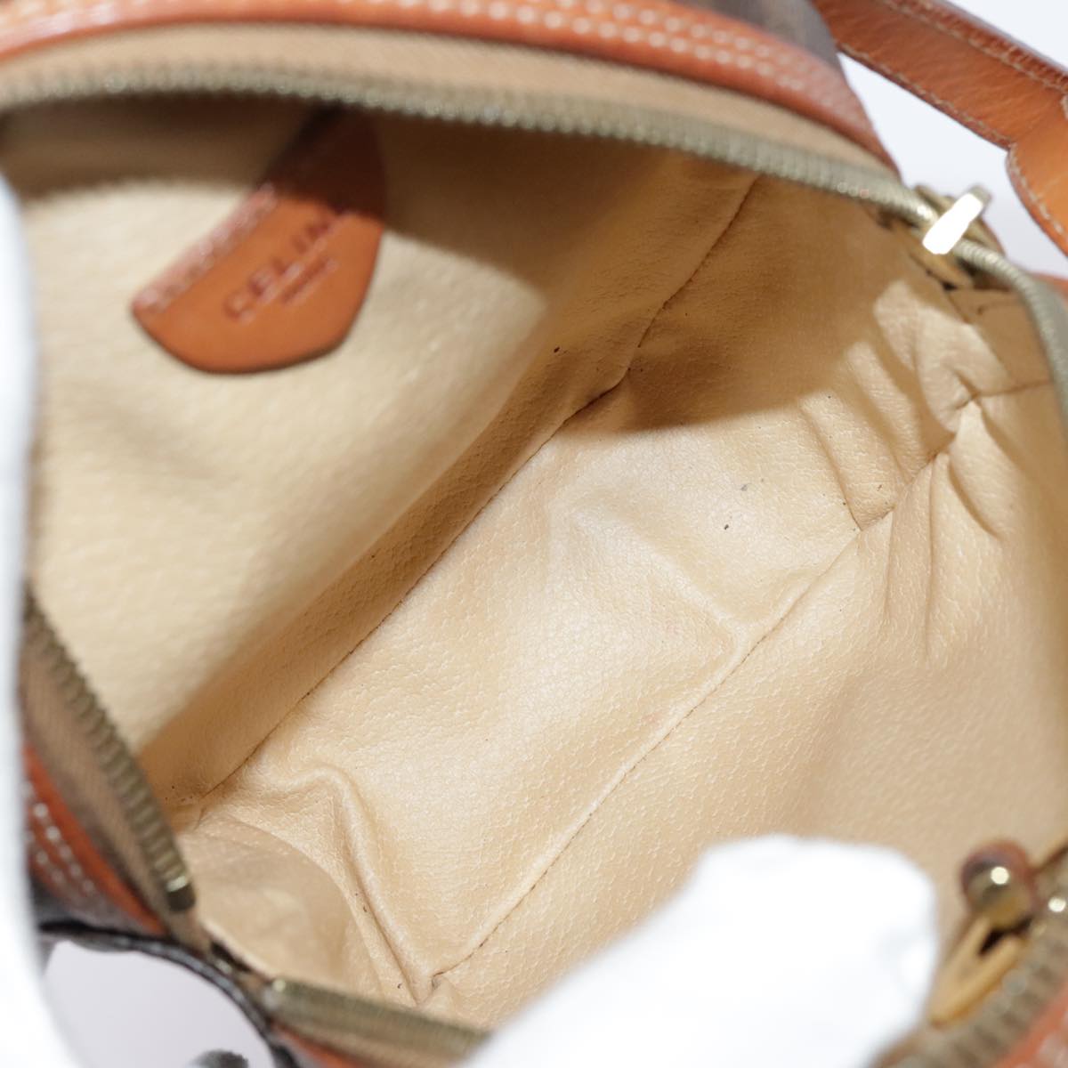 CELINE Macadam Canvas Shoulder Bag PVC Leather Brown Gold Auth 92725V