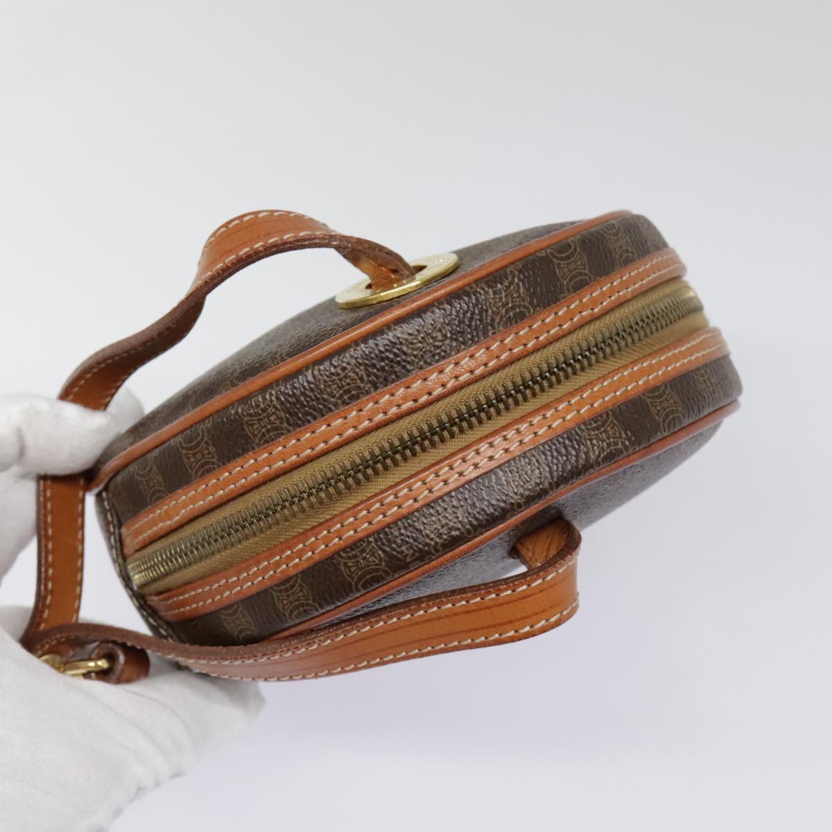 CELINE Macadam Canvas Shoulder Bag PVC Leather Brown Gold Auth 92725V