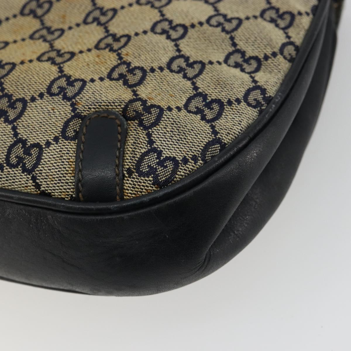 GUCCI GG Canvas Shoulder Bag Beige Navy Gold Auth 92734