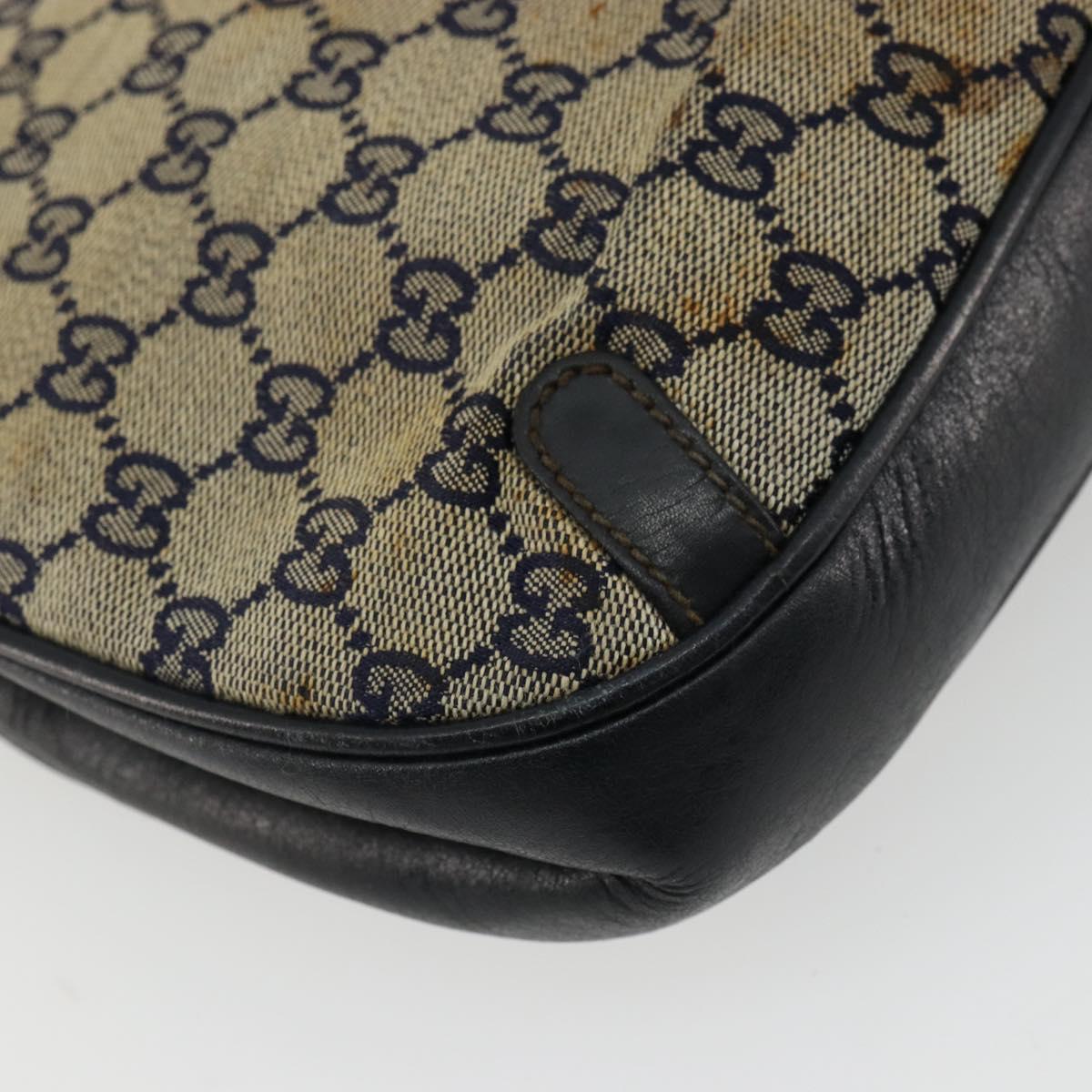 GUCCI GG Canvas Shoulder Bag Beige Navy Gold Auth 92734