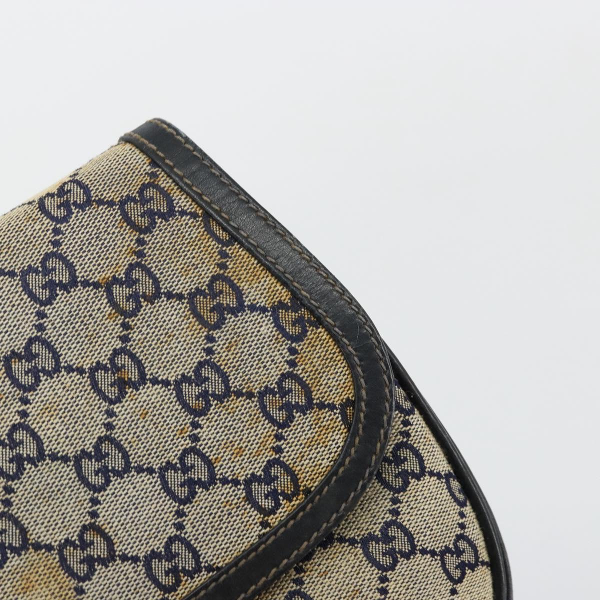 GUCCI GG Canvas Shoulder Bag Beige Navy Gold Auth 92734